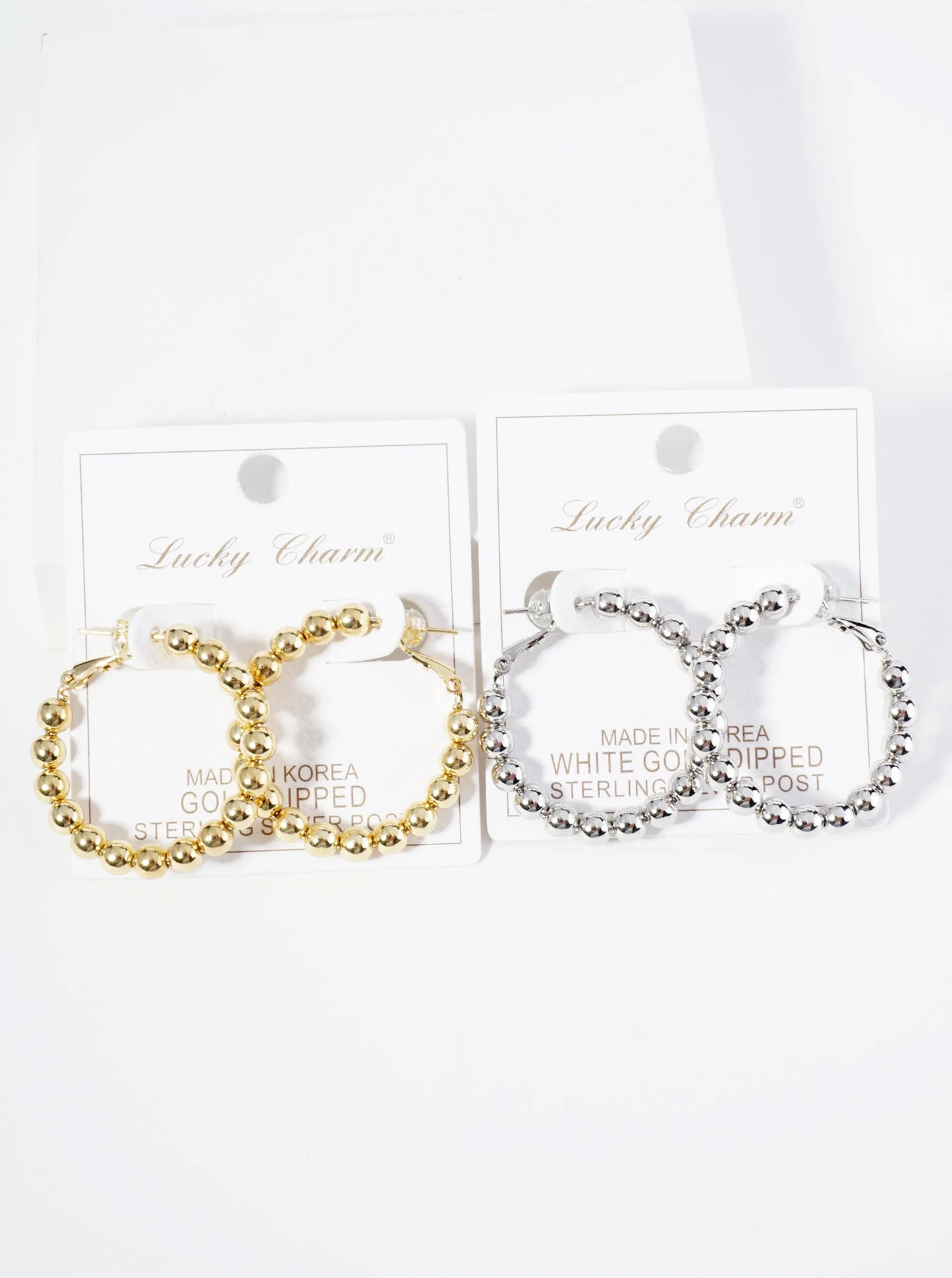 18K Gold Dipped 35mm Brass Ball Beaded Hoop Earrings With Latch Back Closure