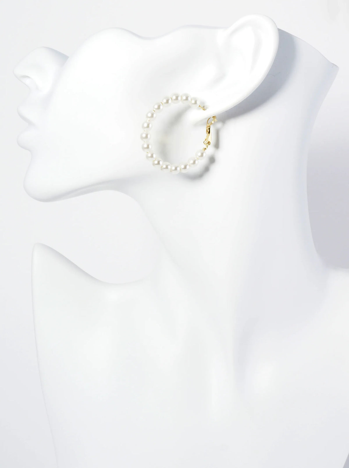 18K Gold Dipped 35mm Pearl Beaded Hoop Earrings With Latch Back Closure