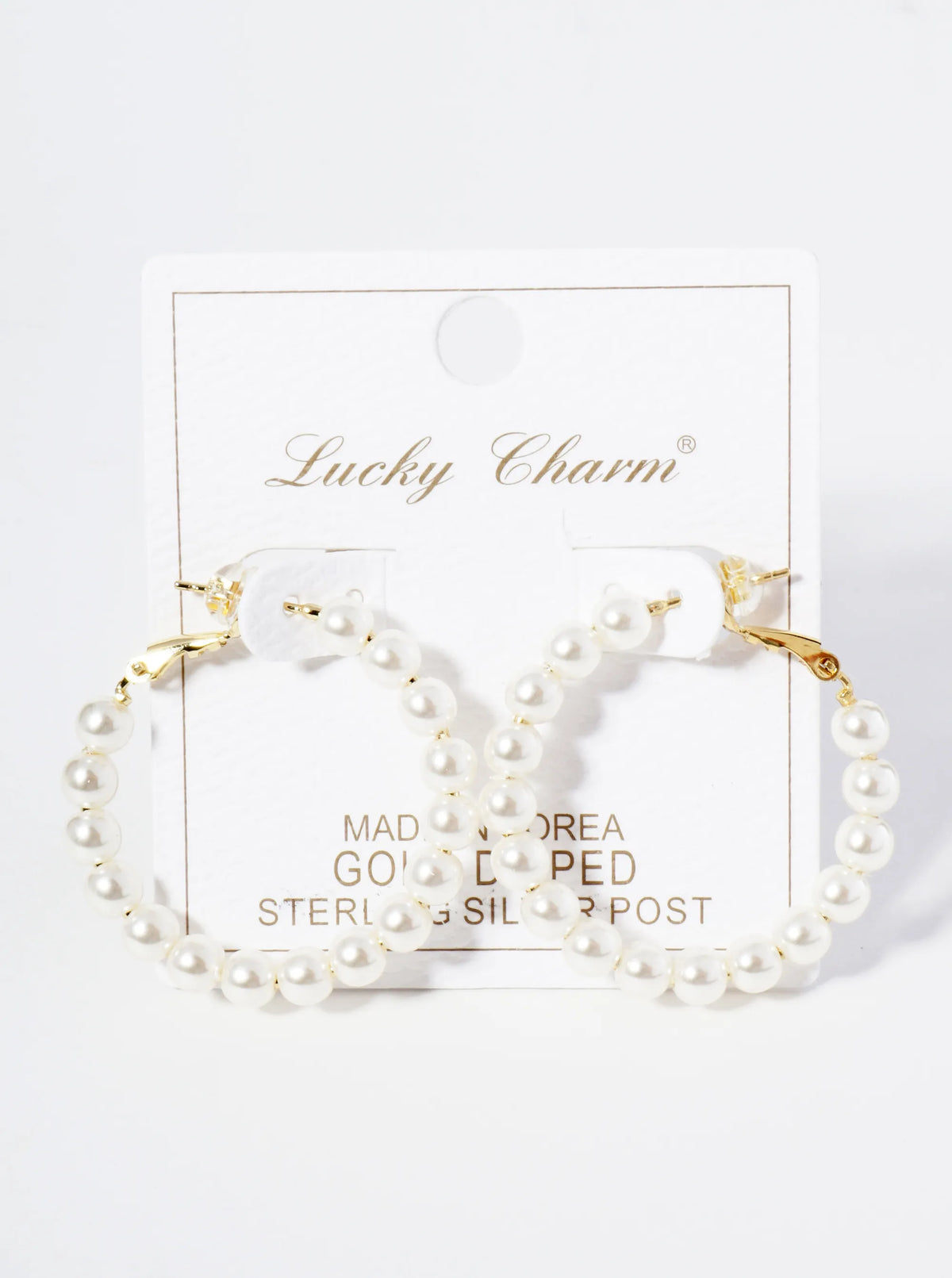 18K Gold Dipped 35mm Pearl Beaded Hoop Earrings With Latch Back Closure