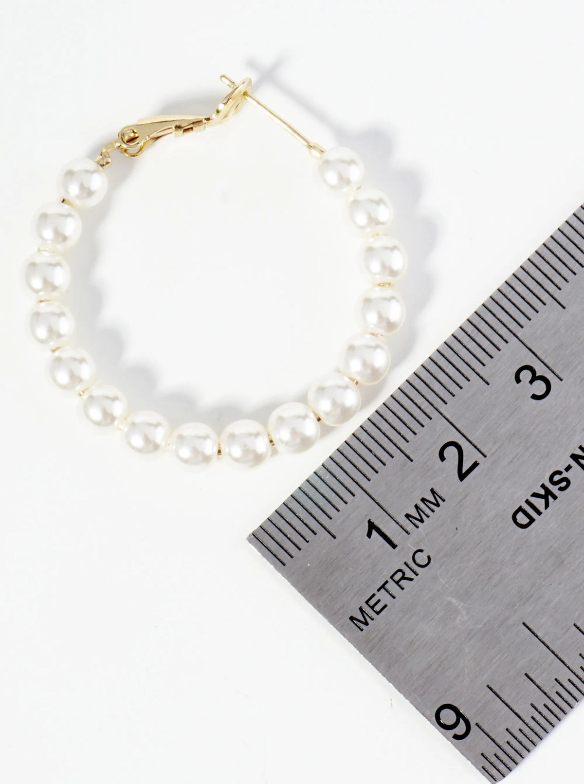 18K Gold Dipped 35mm Pearl Beaded Hoop Earrings With Latch Back Closure