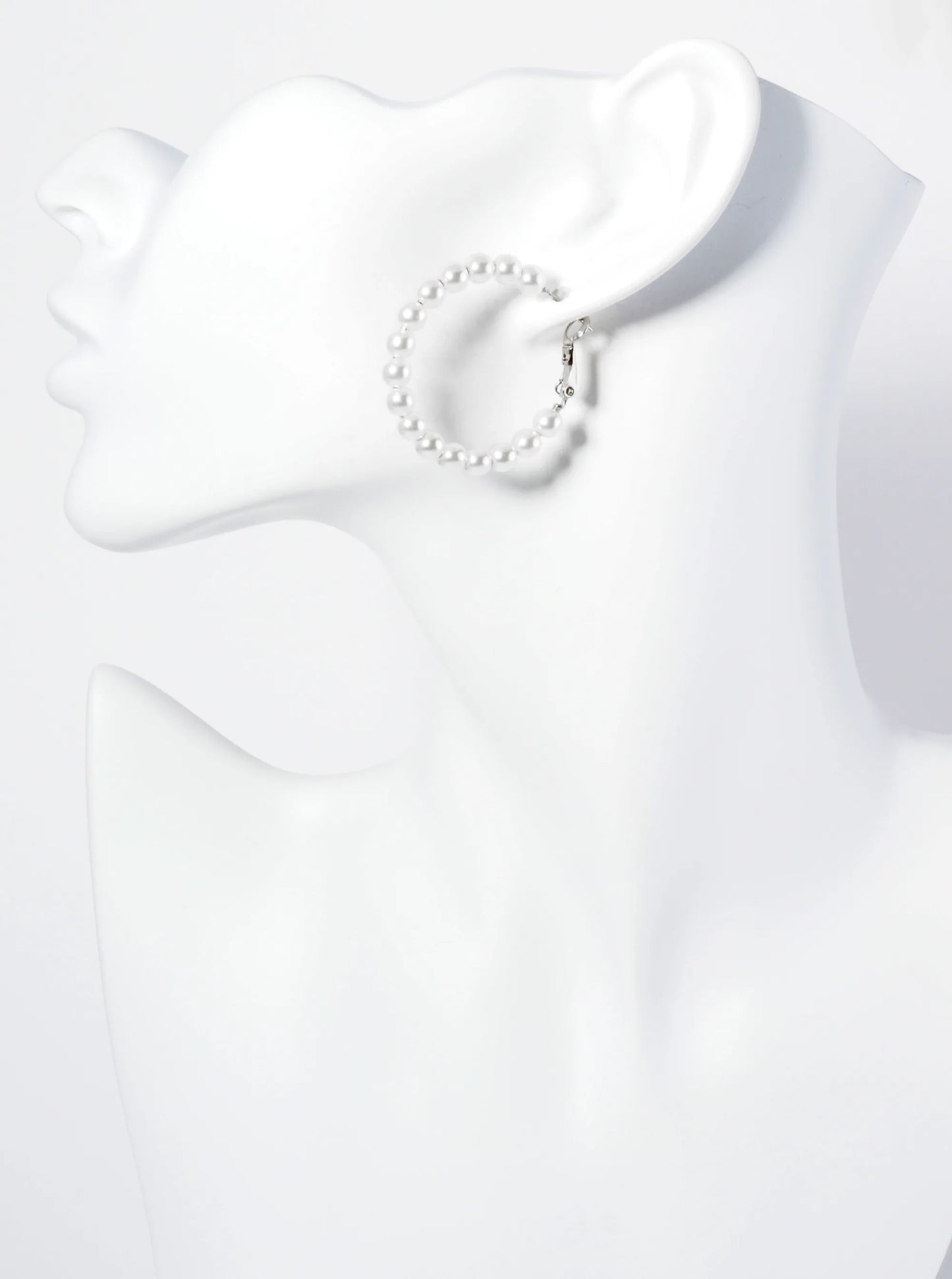 18K Gold Dipped 35mm Pearl Beaded Hoop Earrings With Latch Back Closure