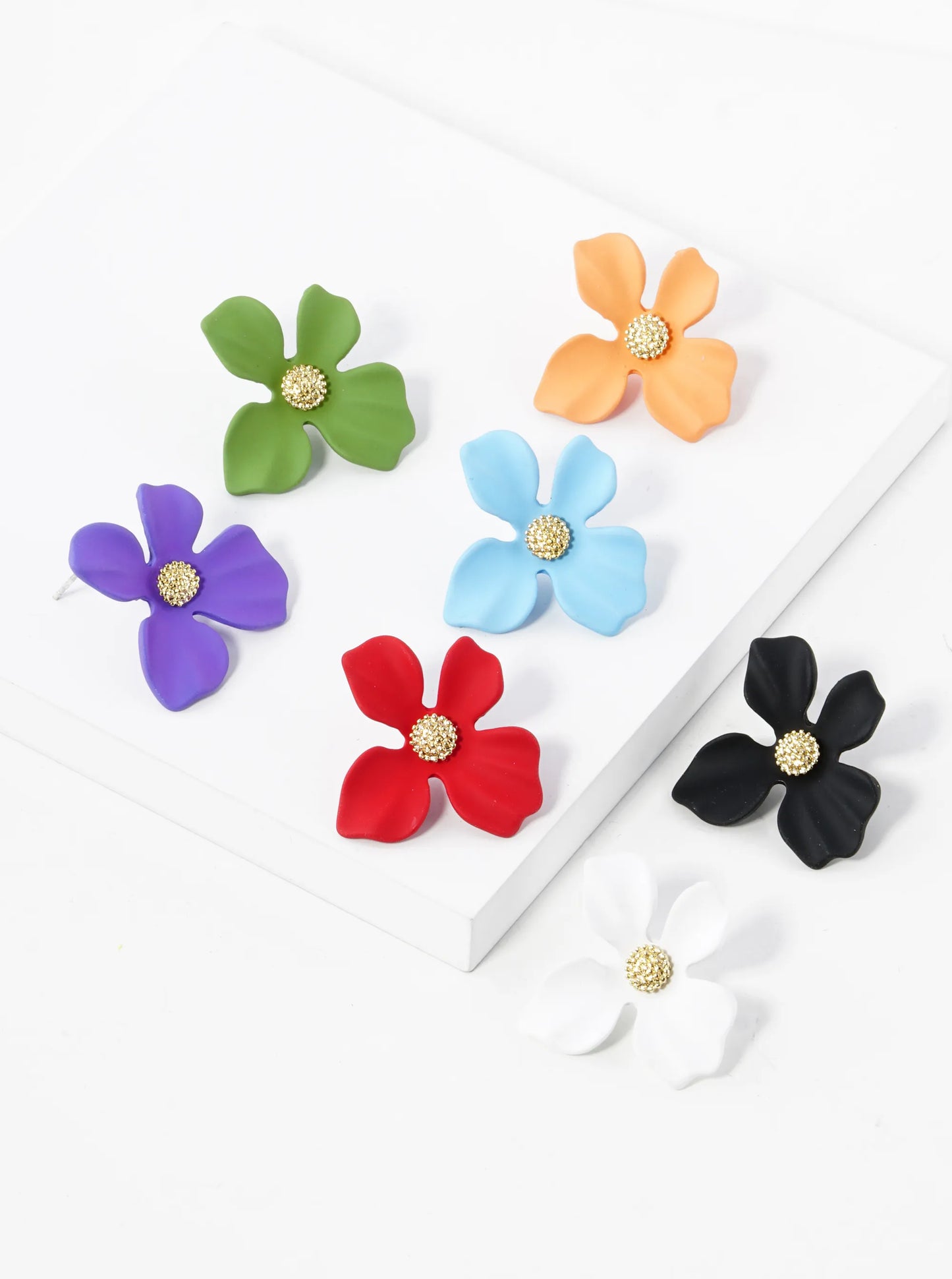 18K Gold Dipped 3D Petals Spring Color Flower Button Post Earrings