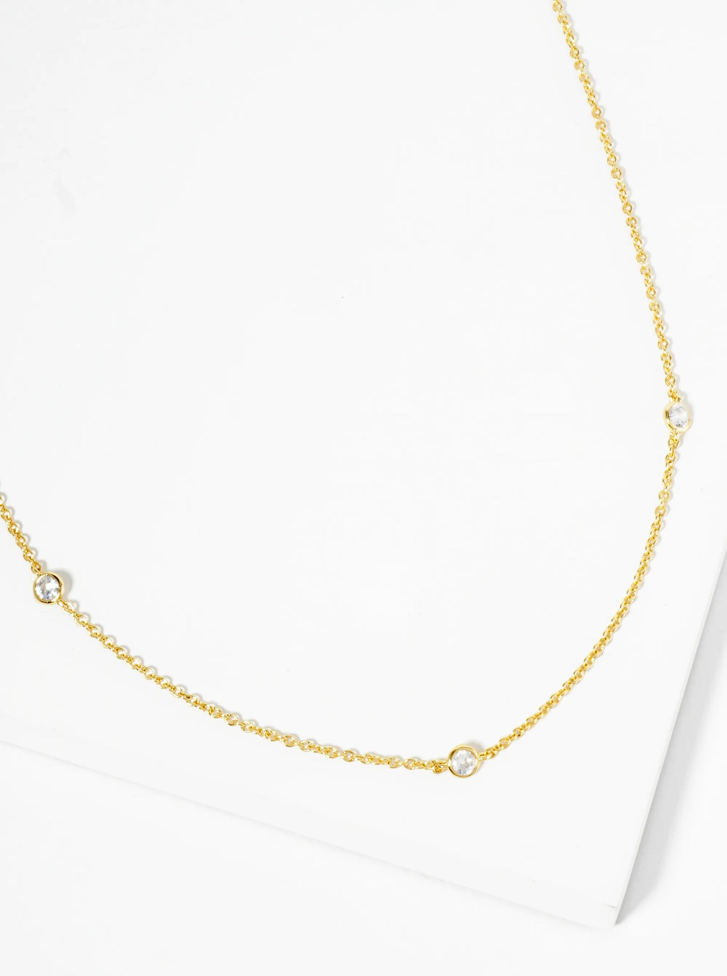 18K Gold Dipped 3mm Cubic Zirconia Stone Station Necklace