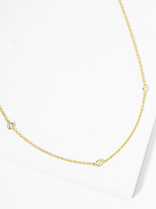18K Gold Dipped 3mm Cubic Zirconia Stone Station Necklace