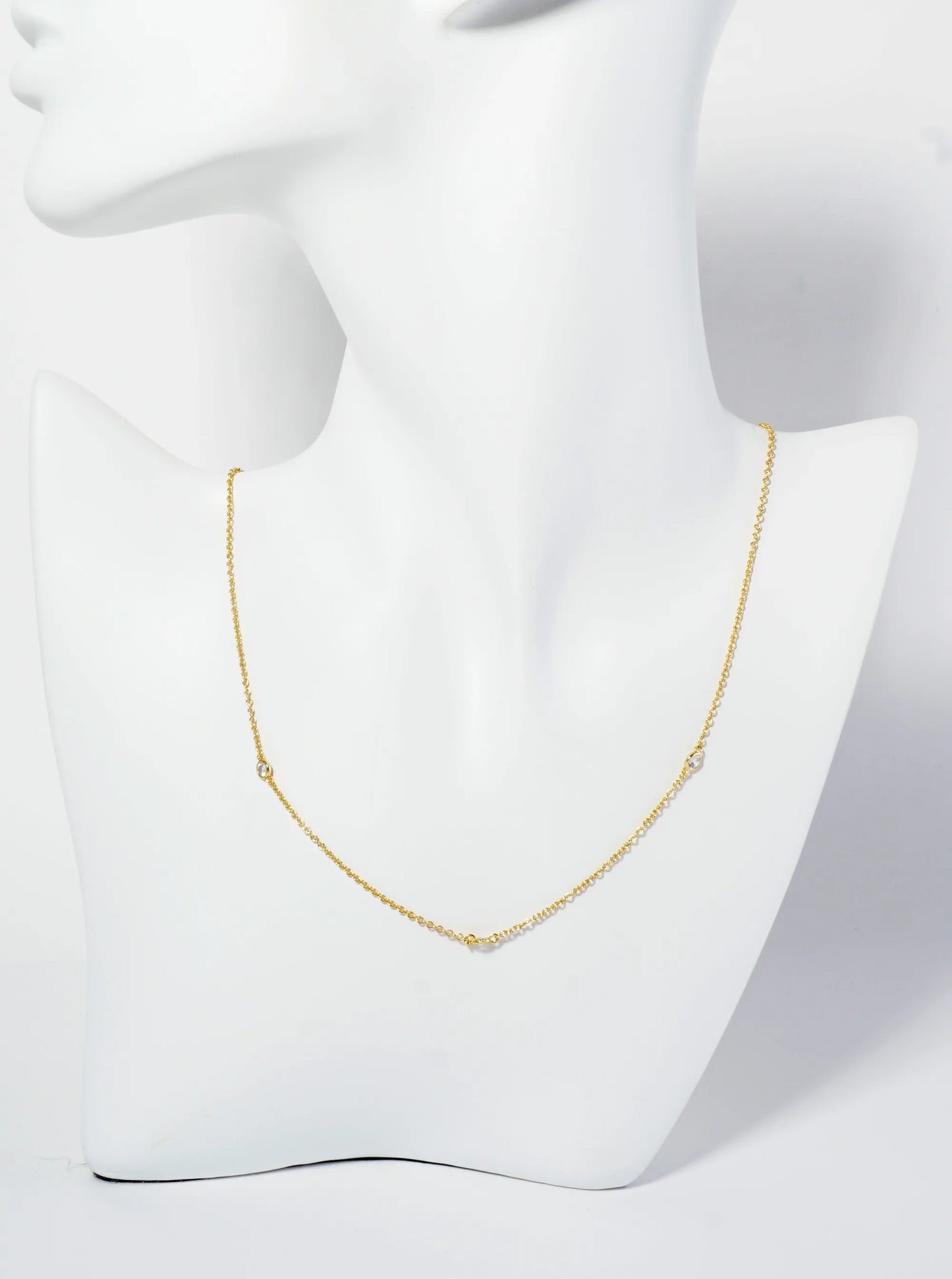 18K Gold Dipped 3mm Cubic Zirconia Stone Station Necklace