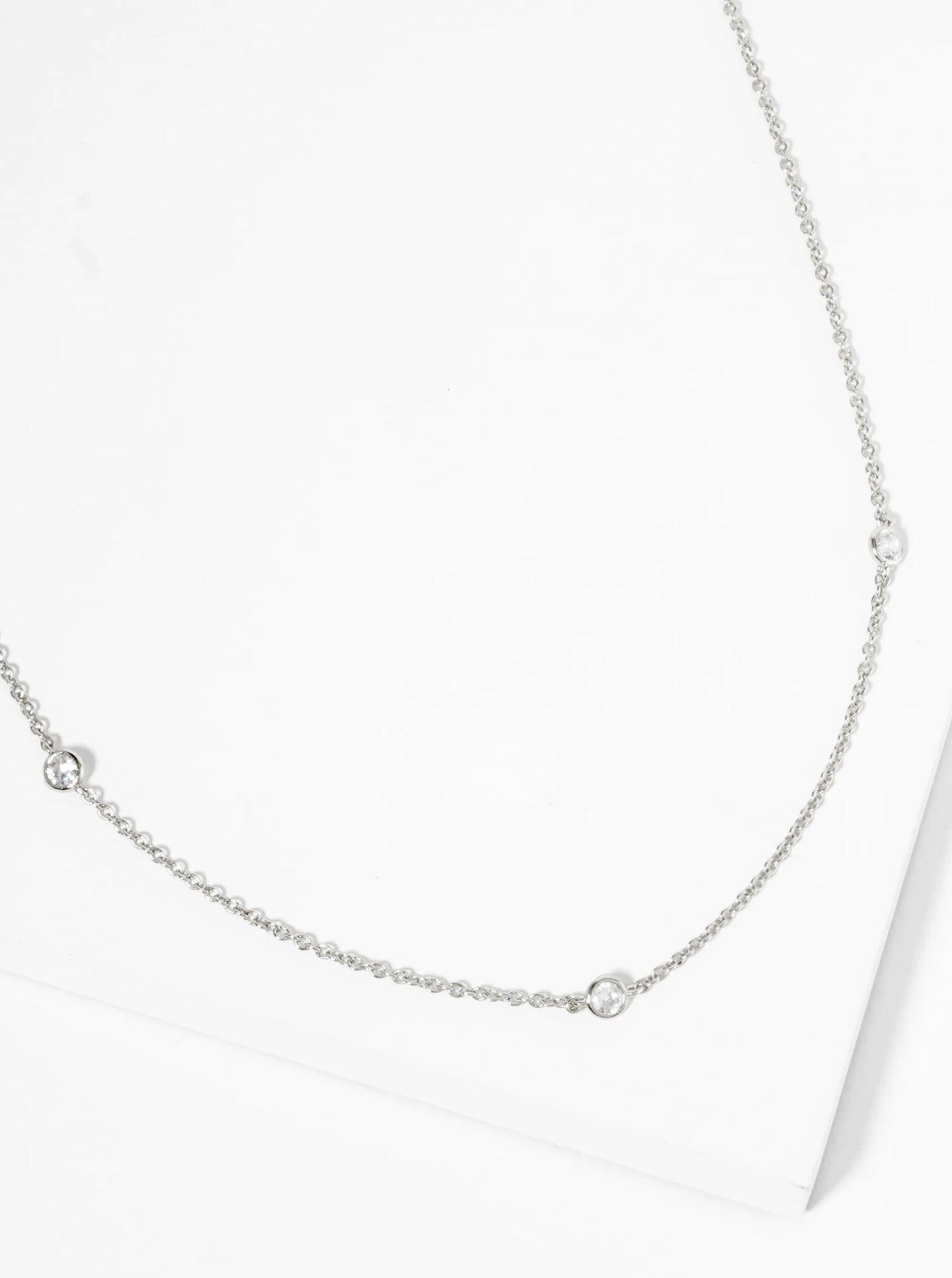 18K Gold Dipped 3mm Cubic Zirconia Stone Station Necklace
