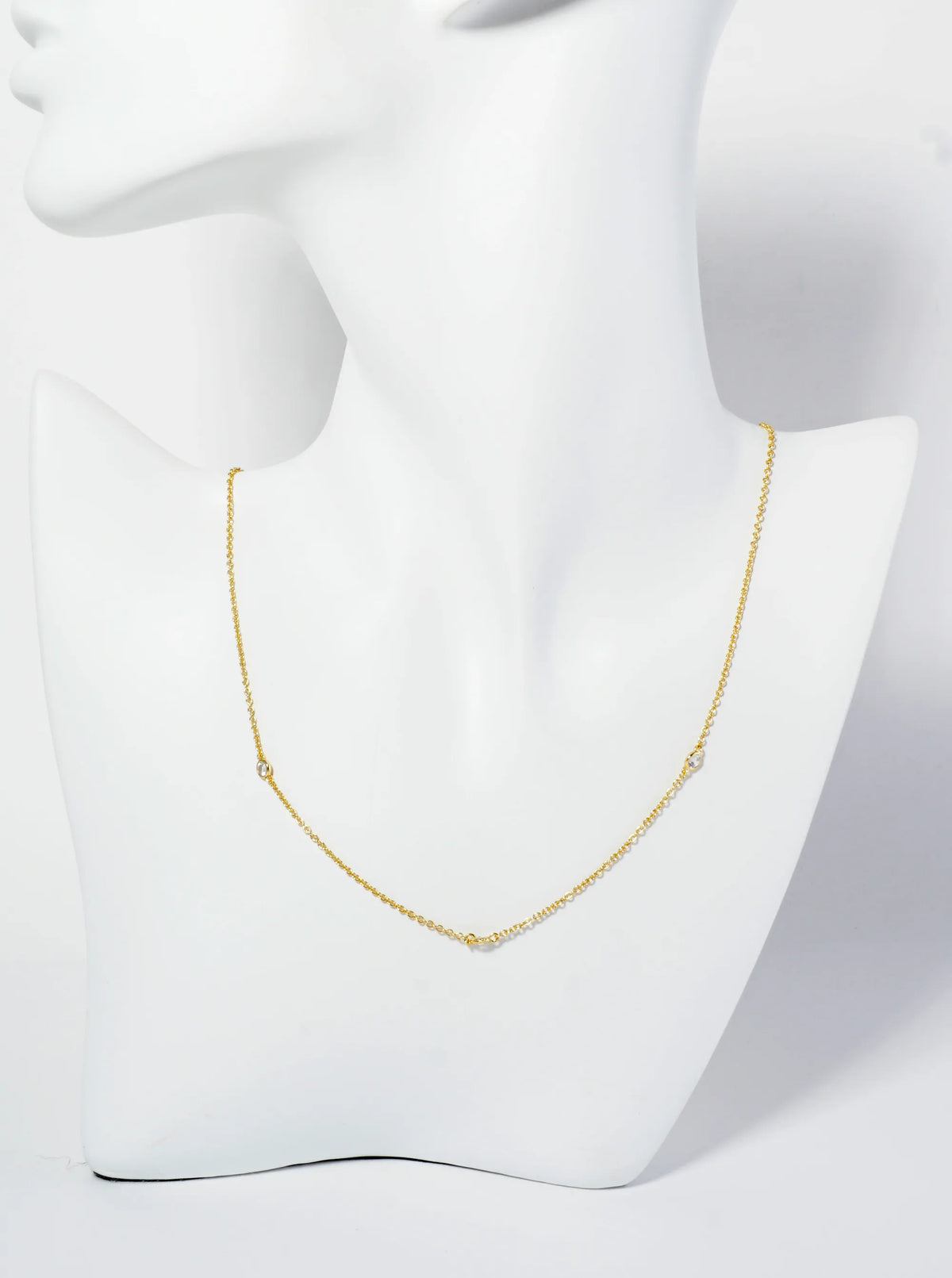 18K Gold Dipped 3mm Cubic Zirconia Stone Station Necklace