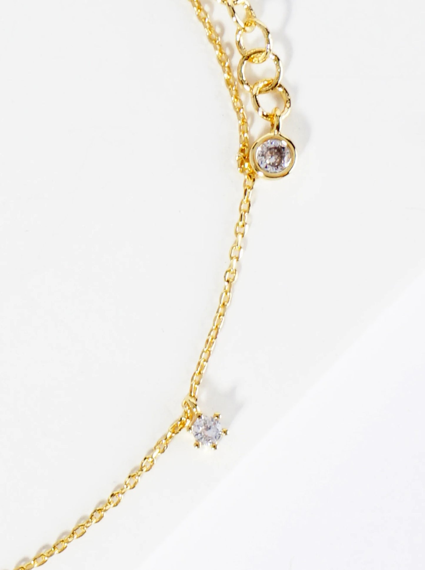 18K Gold Dipped 3mm Three Cubic Zirconia Stone Charms Brass Chain Anklet