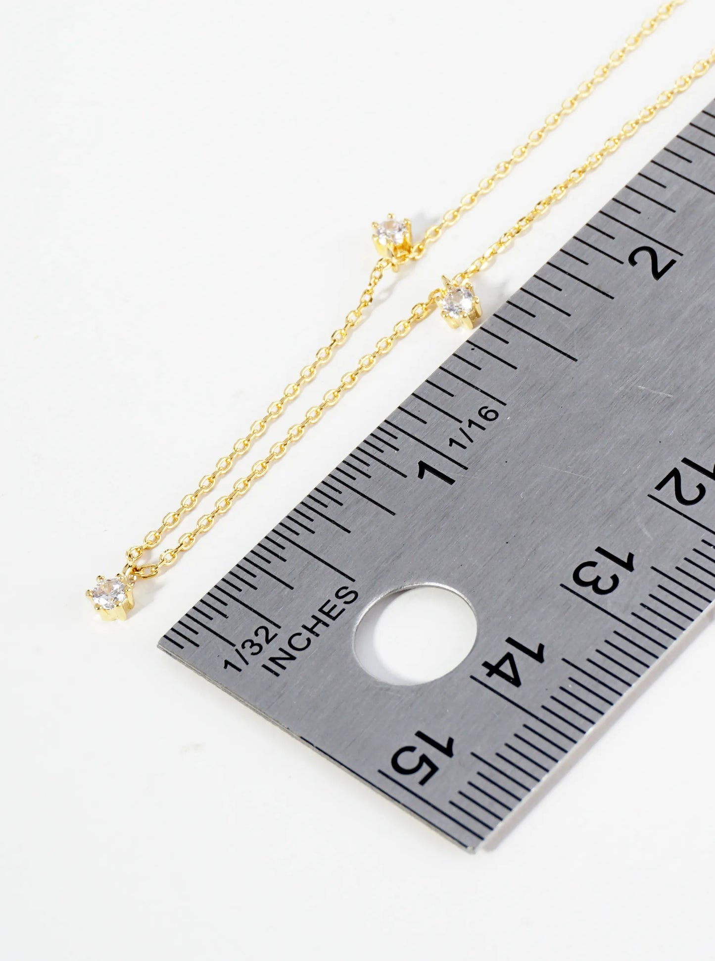 18K Gold Dipped 3mm Three Cubic Zirconia Stone Charms Brass Chain Anklet