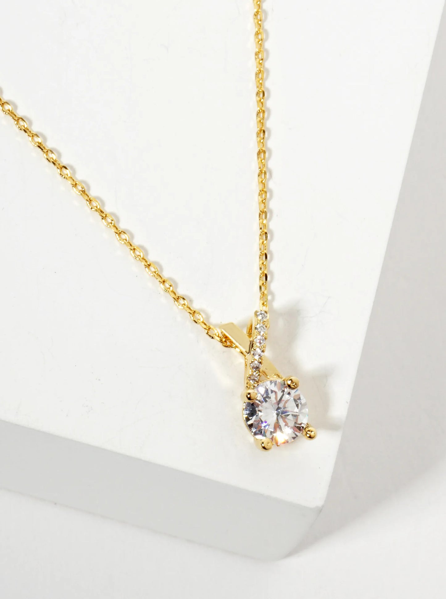18K-Gold-Dipped 4-Prong 6mm CZ Stone With X-Shaped Pendant Necklace