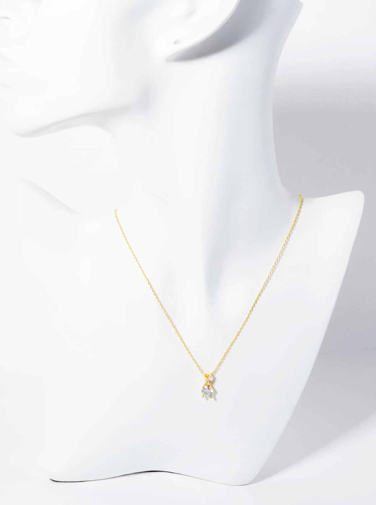 18K-Gold-Dipped 4-Prong 6mm CZ Stone With X-Shaped Pendant Necklace