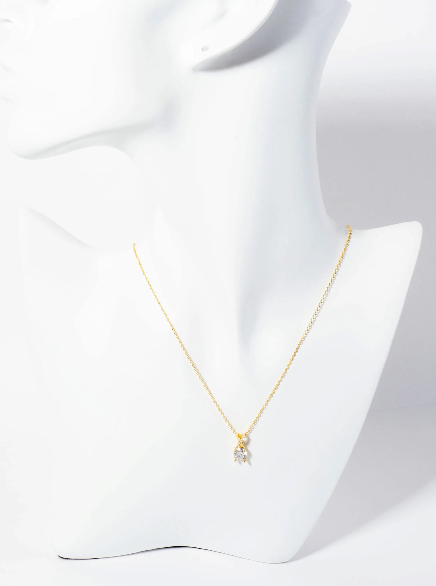 18K-Gold-Dipped 4-Prong 6mm CZ Stone With X-Shaped Pendant Necklace