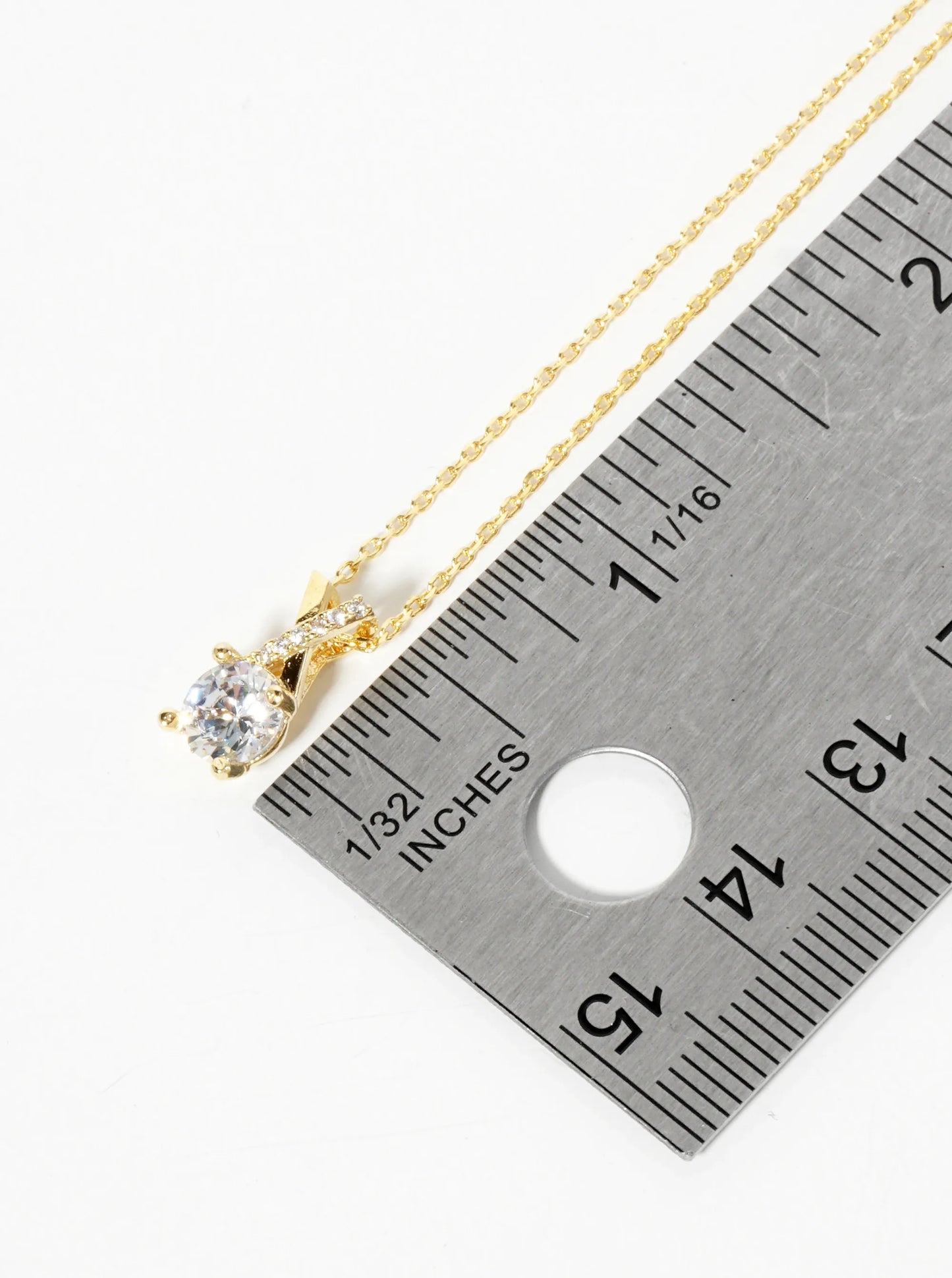 18K-Gold-Dipped 4-Prong 6mm CZ Stone With X-Shaped Pendant Necklace