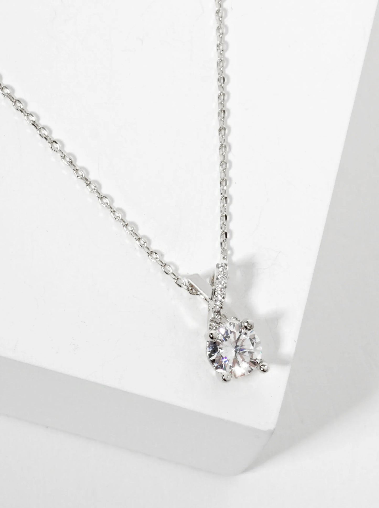 18K-Gold-Dipped 4-Prong 6mm CZ Stone With X-Shaped Pendant Necklace