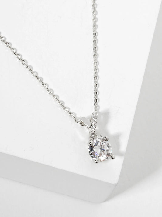 18K-Gold-Dipped 4-Prong 6mm CZ Stone With X-Shaped Pendant Necklace