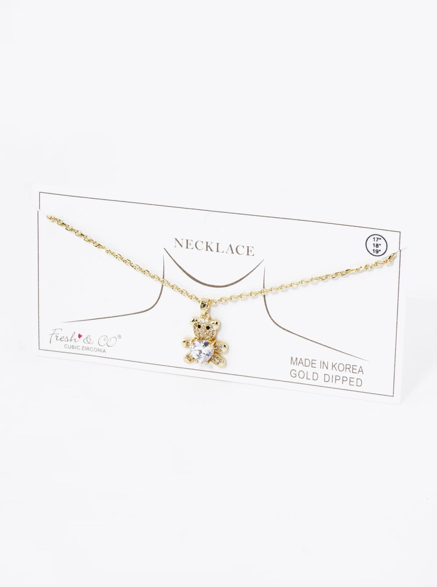 18K Gold Dipped 4-Prong Heart CZ Stone Pave Set Teddy Bear Pendant Necklace