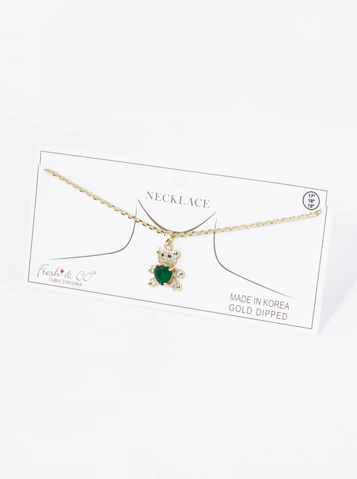 18K Gold Dipped 4-Prong Heart CZ Stone Pave Set Teddy Bear Pendant Necklace