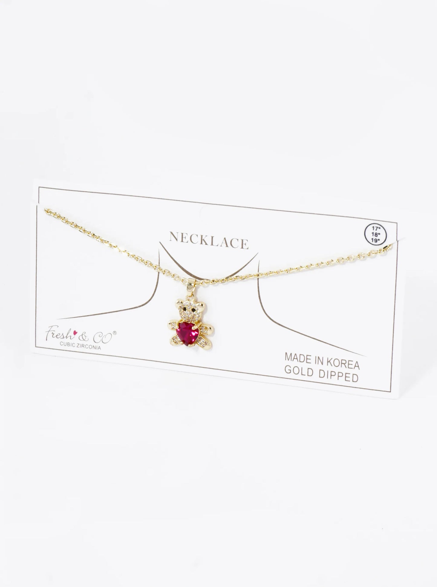 18K Gold Dipped 4-Prong Heart CZ Stone Pave Set Teddy Bear Pendant Necklace