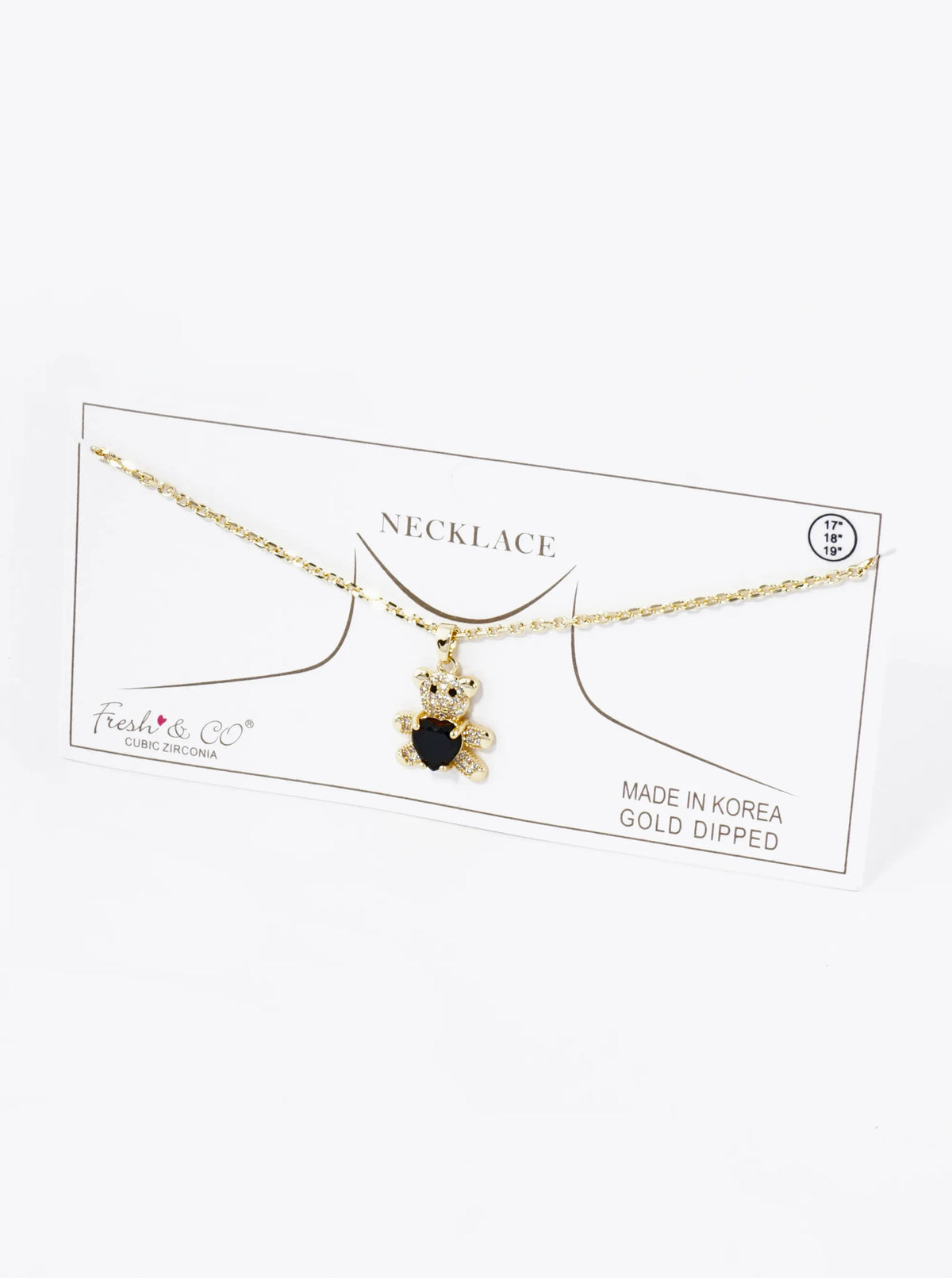 18K Gold Dipped 4-Prong Heart CZ Stone Pave Set Teddy Bear Pendant Necklace