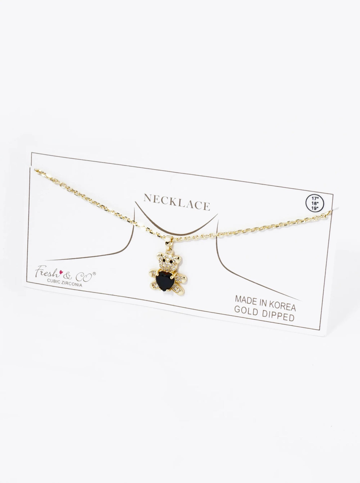 18K Gold Dipped 4-Prong Heart CZ Stone Pave Set Teddy Bear Pendant Necklace