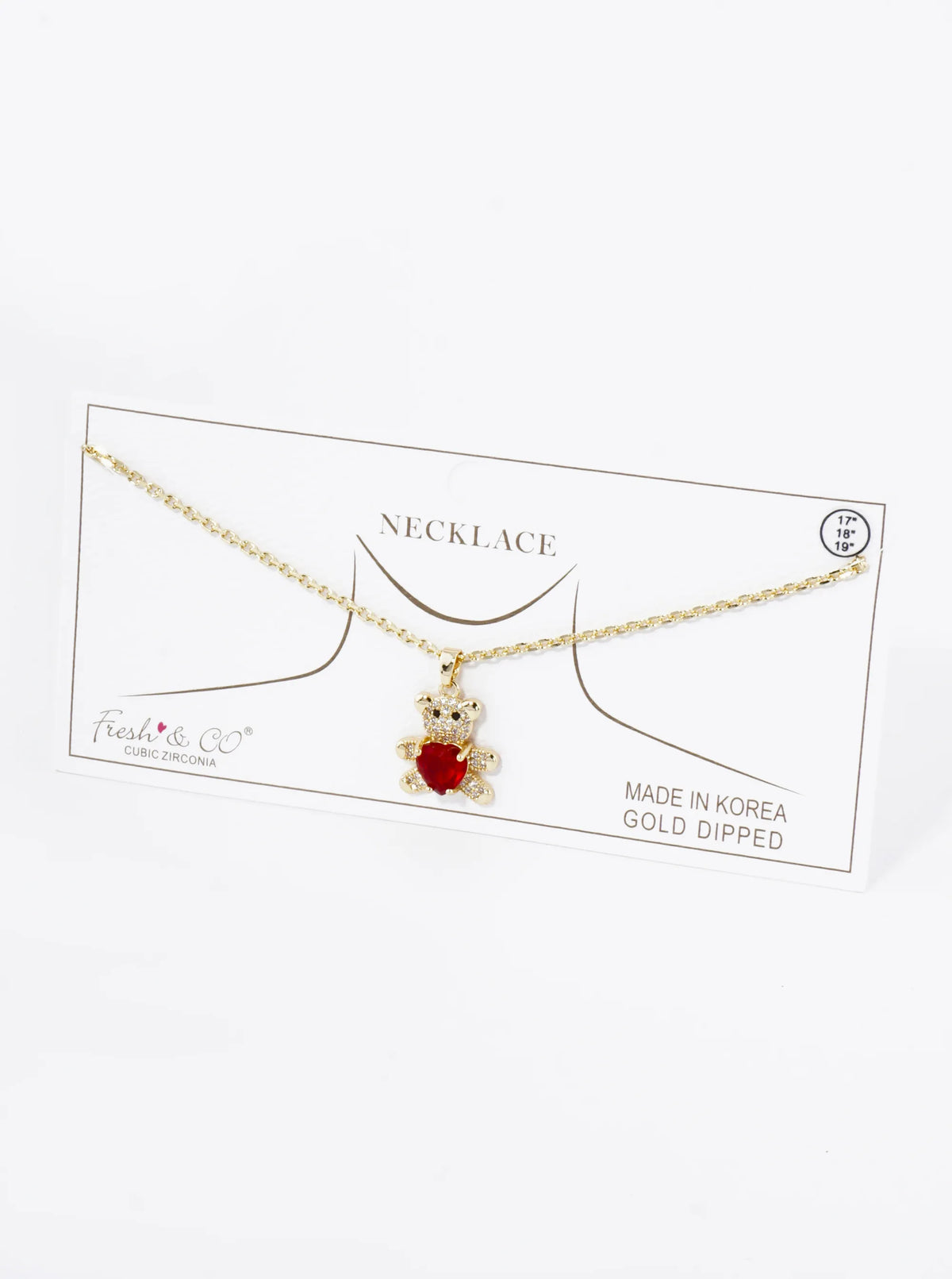 18K Gold Dipped 4-Prong Heart CZ Stone Pave Set Teddy Bear Pendant Necklace