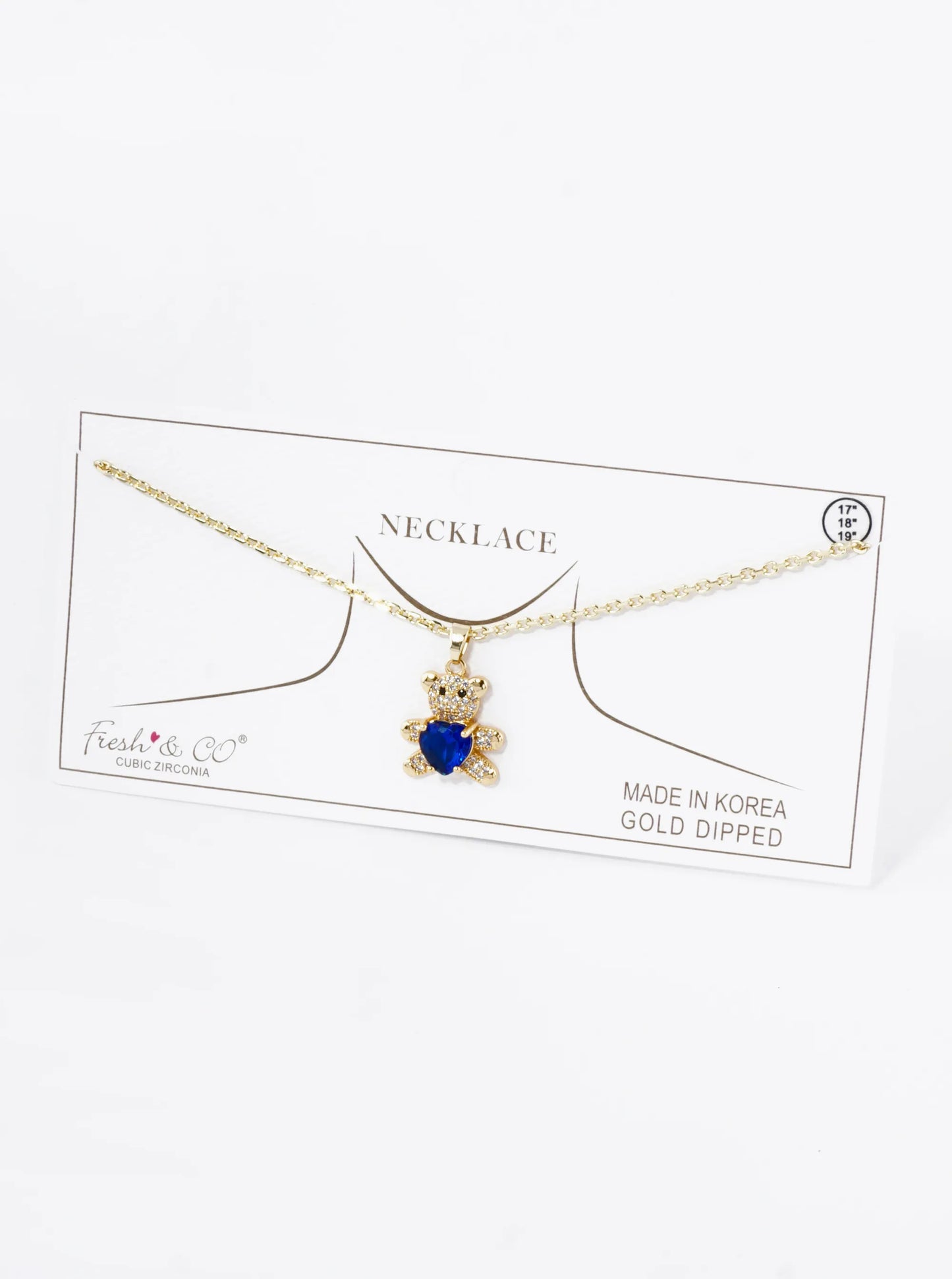 18K Gold Dipped 4-Prong Heart CZ Stone Pave Set Teddy Bear Pendant Necklace