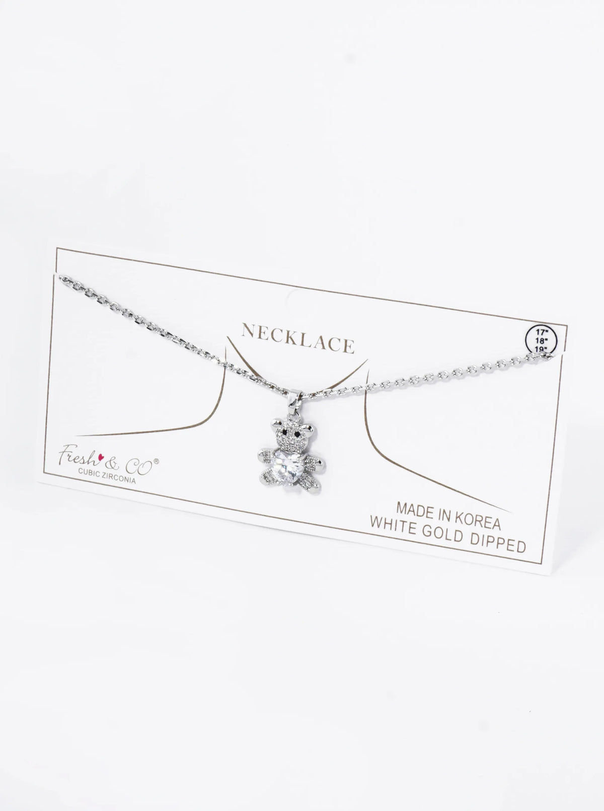 18K Gold Dipped 4-Prong Heart CZ Stone Pave Set Teddy Bear Pendant Necklace