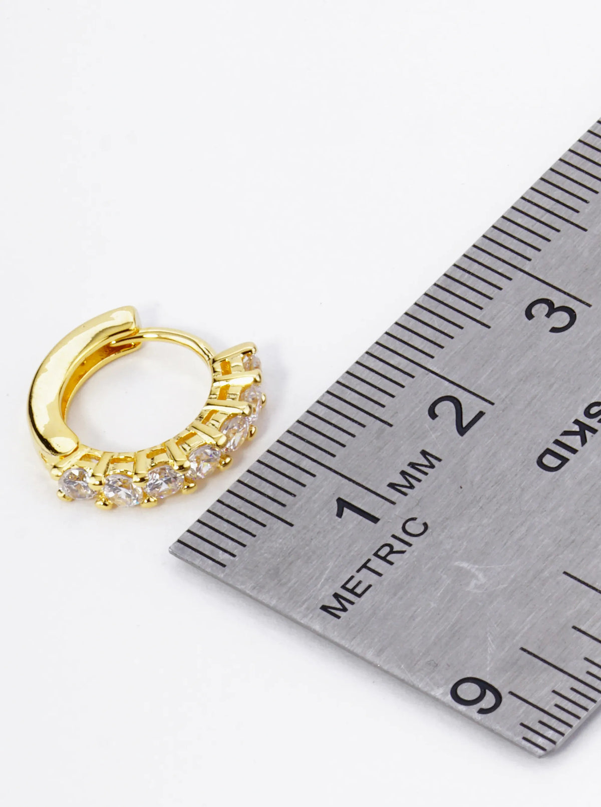18K Gold Dipped 4-Prong Setting CZ Stones 13mm Brass Huggie Hoop Earrings
