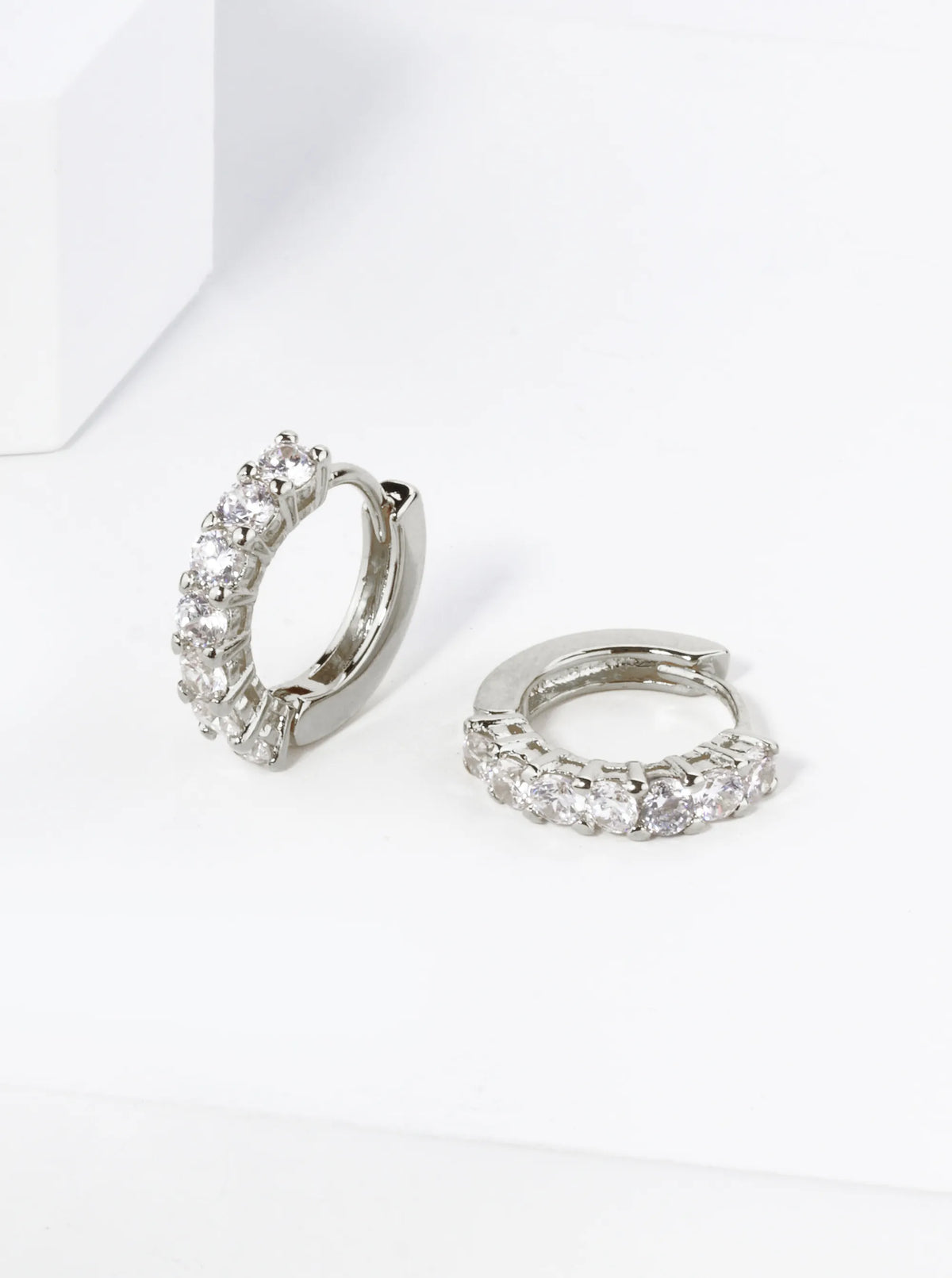 18K Gold Dipped 4-Prong Setting CZ Stones 13mm Brass Huggie Hoop Earrings