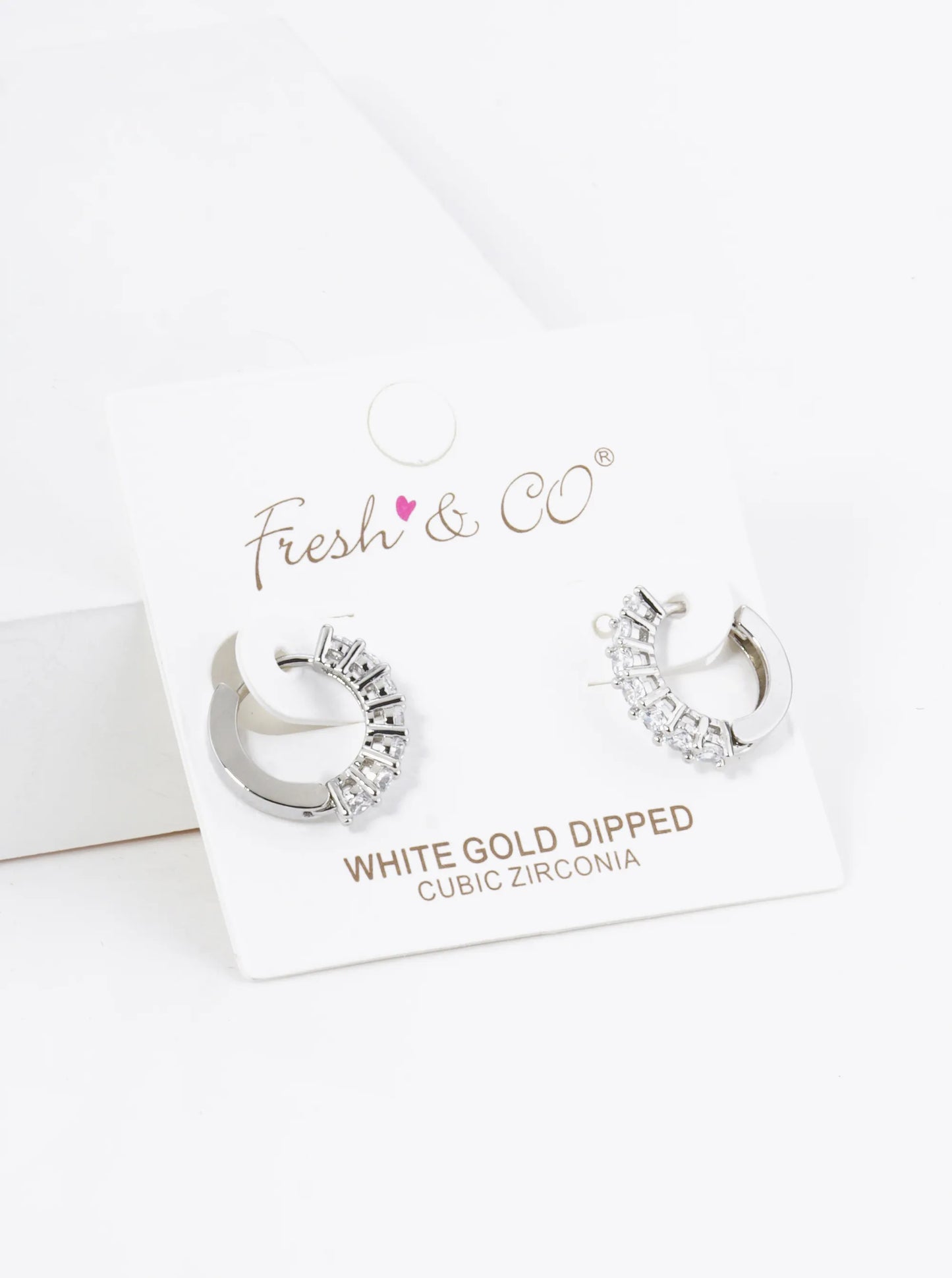 18K Gold Dipped 4-Prong Setting CZ Stones 13mm Brass Huggie Hoop Earrings