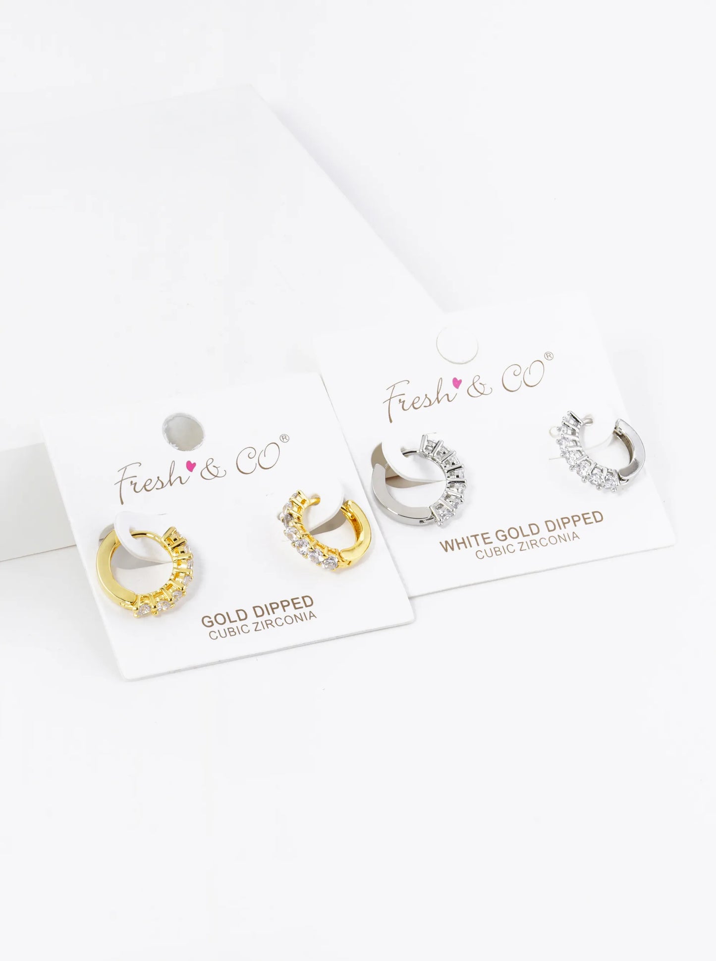 18K Gold Dipped 4-Prong Setting CZ Stones 13mm Brass Huggie Hoop Earrings