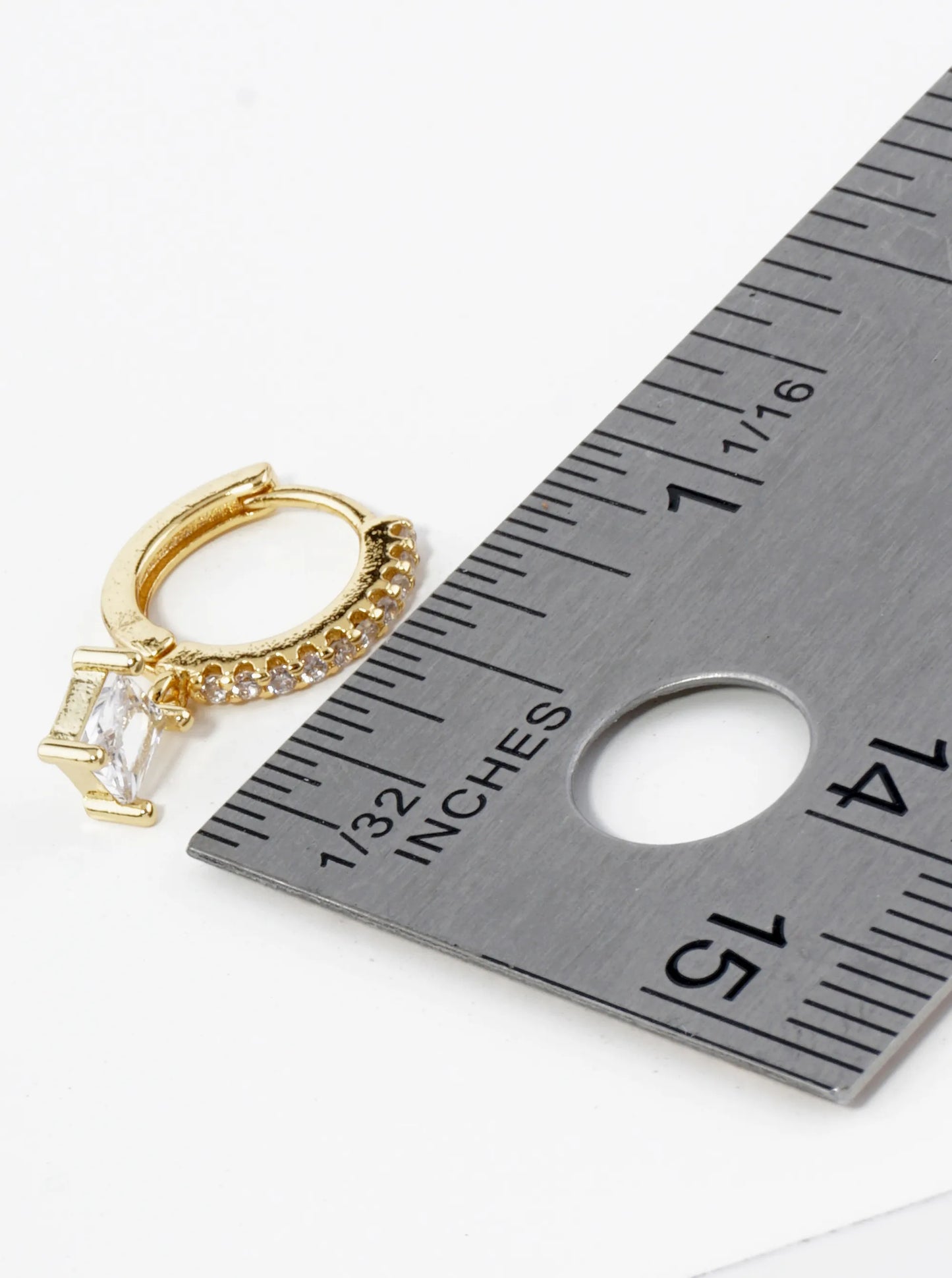 18K Gold Dipped 4-Prong Square Cubic Zirconia Drop 10mm Huggie Hoop Earrings