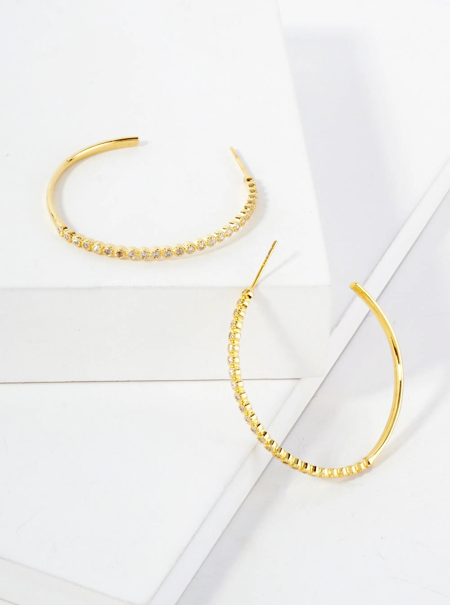 18K Gold-Dipped 40mm Hoop Earrings With Half CZ Stone Accents