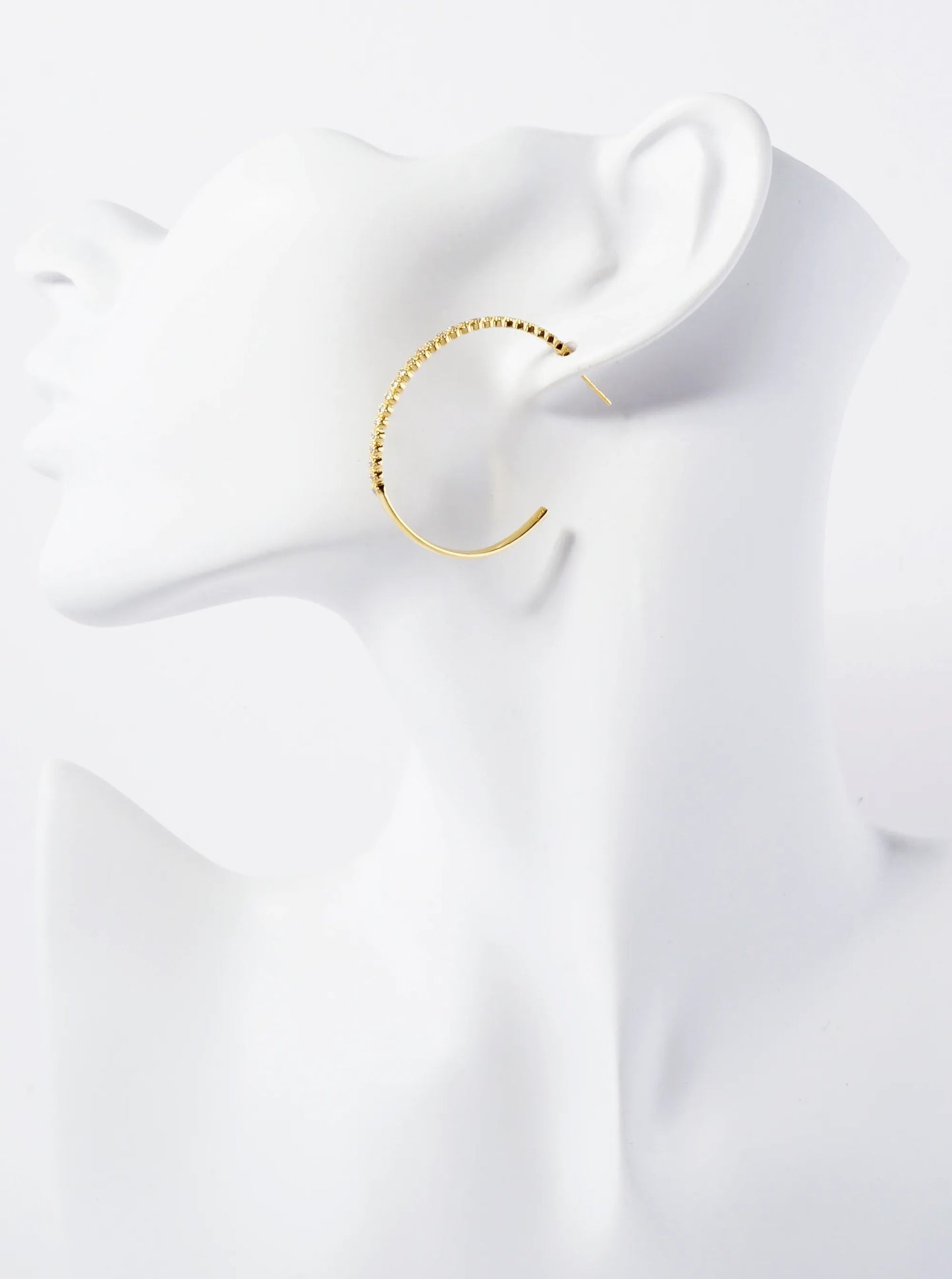 18K Gold-Dipped 40mm Hoop Earrings With Half CZ Stone Accents