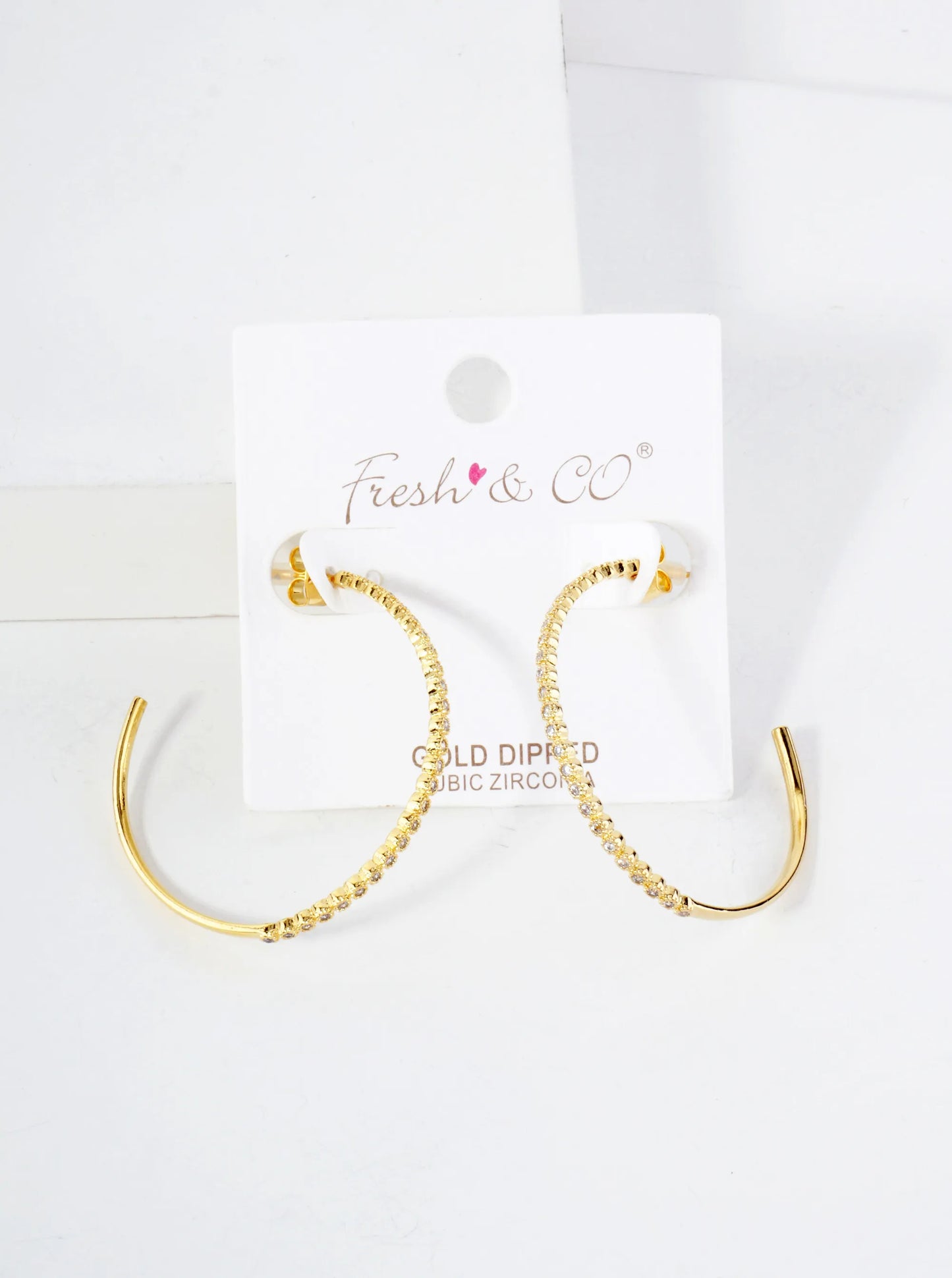 18K Gold-Dipped 40mm Hoop Earrings With Half CZ Stone Accents
