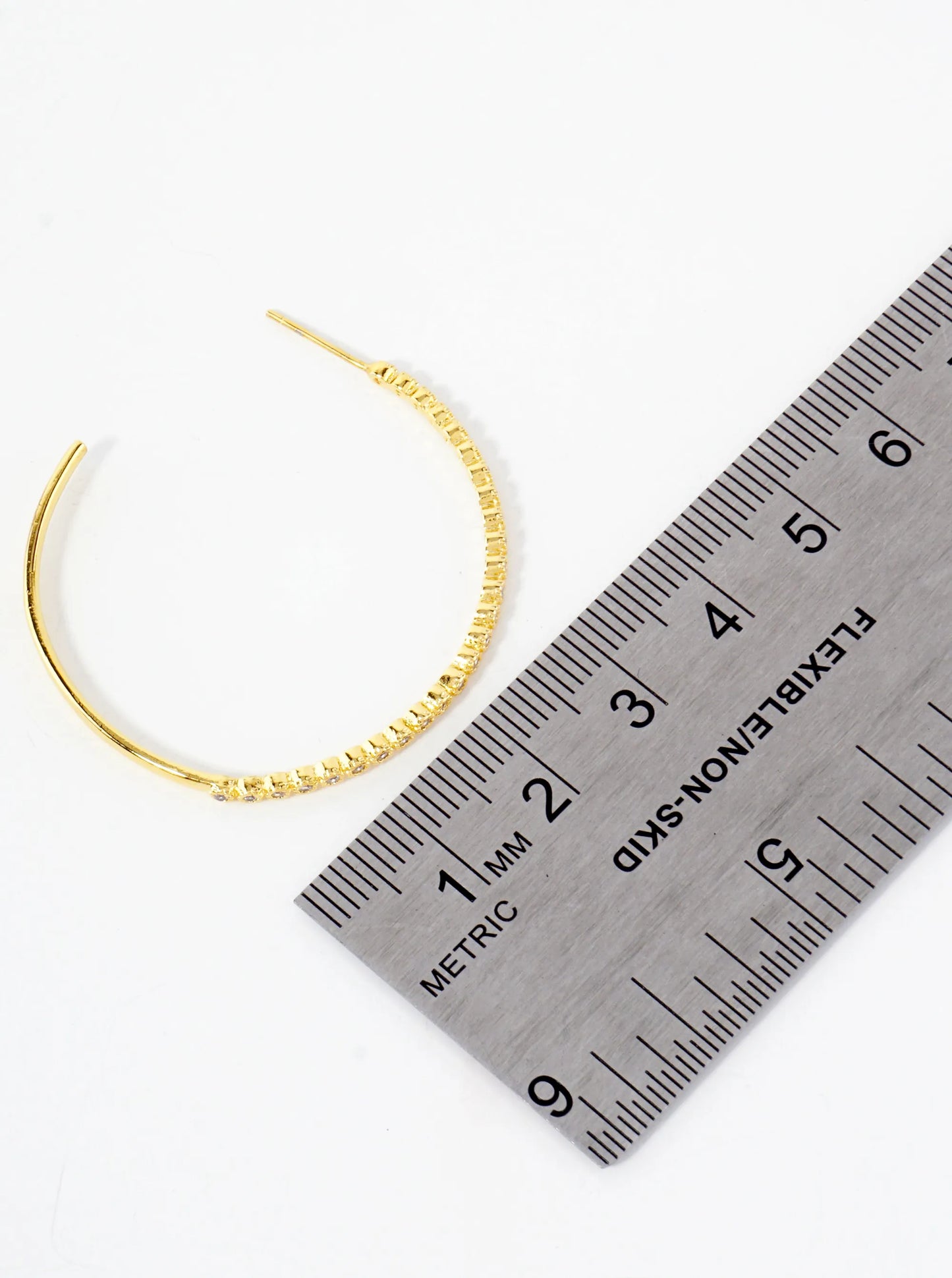 18K Gold-Dipped 40mm Hoop Earrings With Half CZ Stone Accents