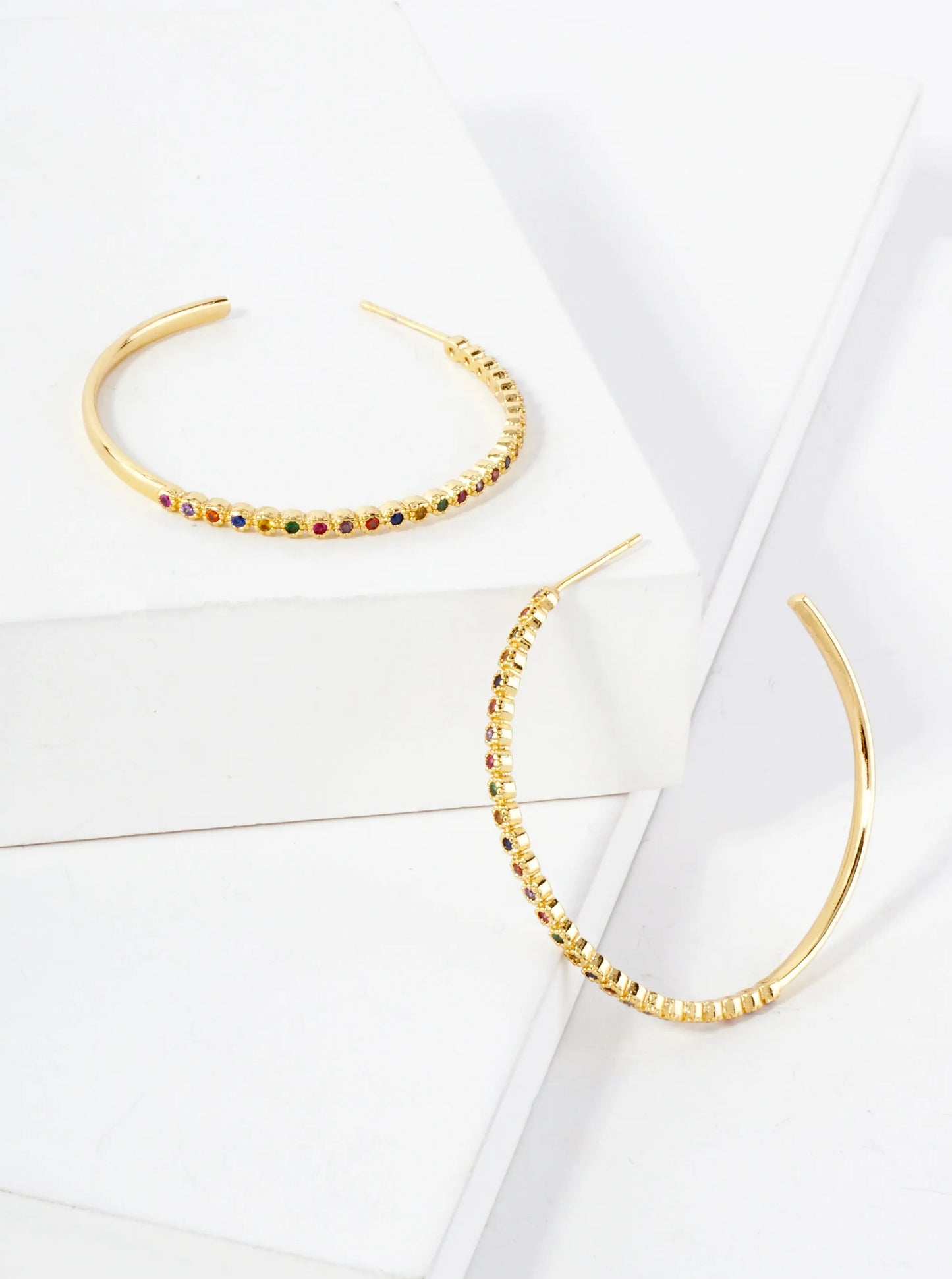 18K Gold-Dipped 40mm Hoop Earrings With Half CZ Stone Accents