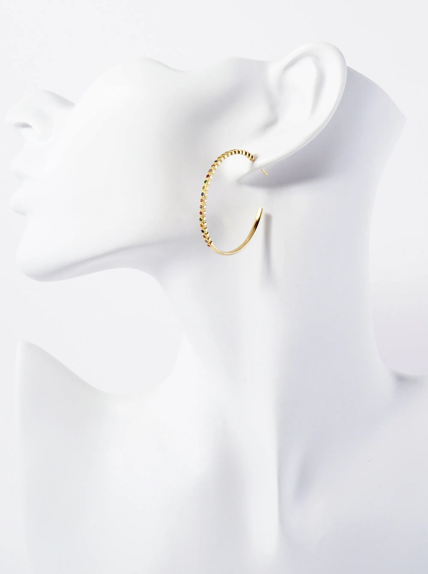 18K Gold-Dipped 40mm Hoop Earrings With Half CZ Stone Accents
