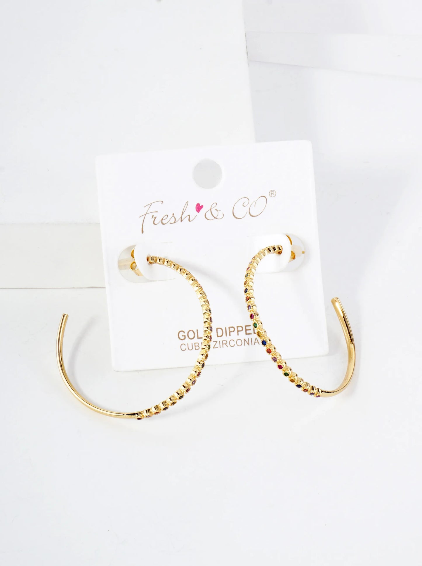 18K Gold-Dipped 40mm Hoop Earrings With Half CZ Stone Accents