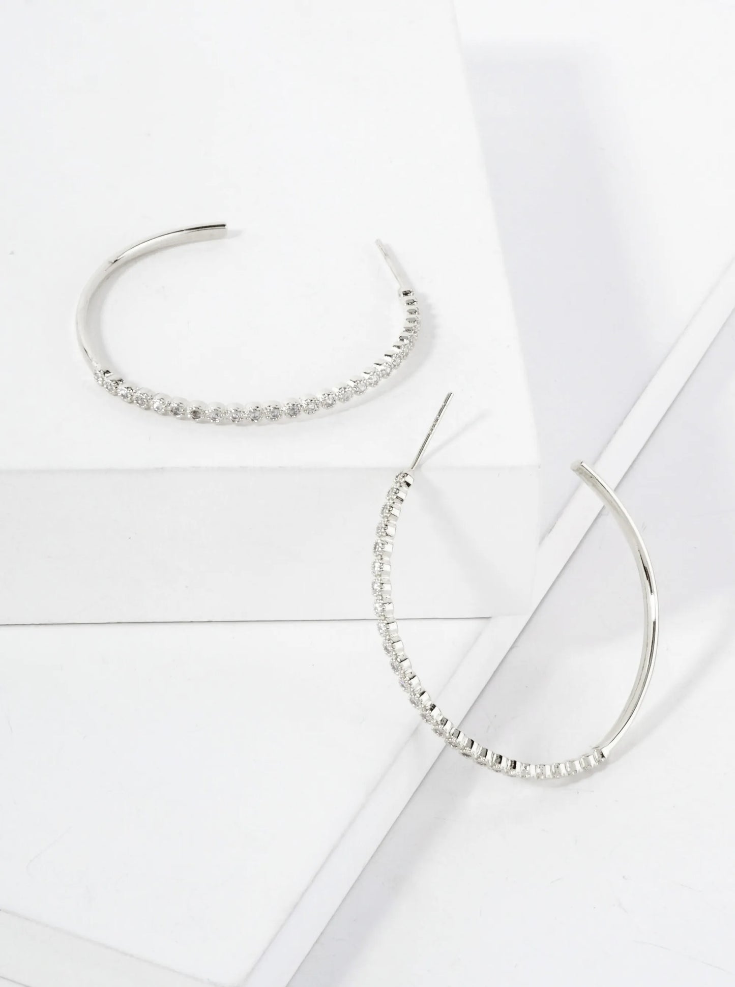 18K Gold-Dipped 40mm Hoop Earrings With Half CZ Stone Accents