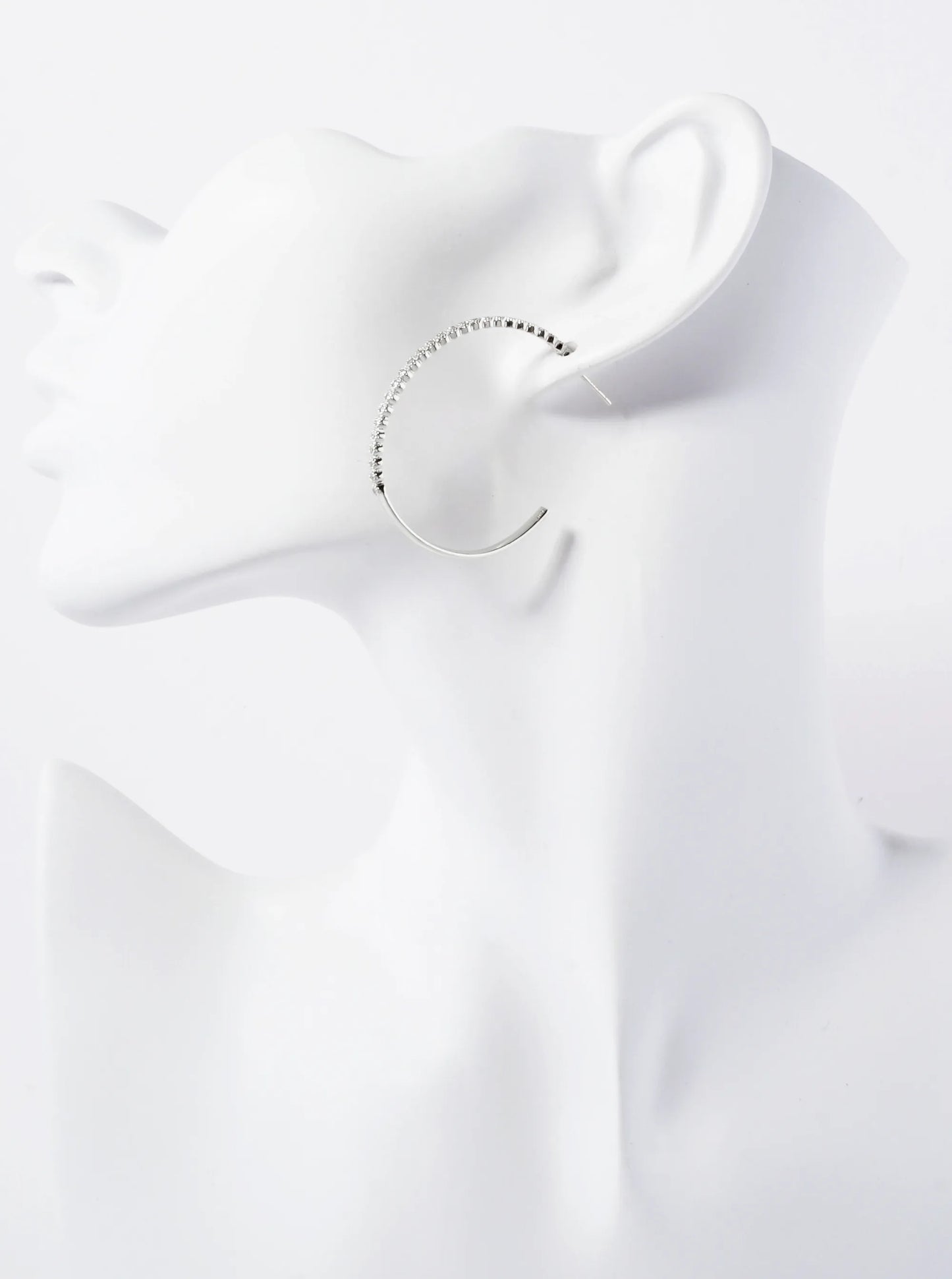 18K Gold-Dipped 40mm Hoop Earrings With Half CZ Stone Accents