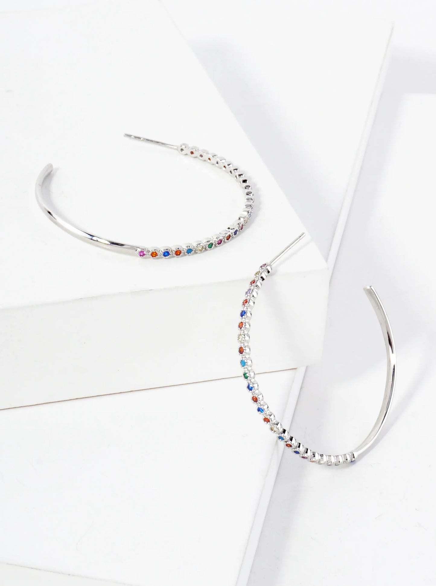 18K Gold-Dipped 40mm Hoop Earrings With Half CZ Stone Accents