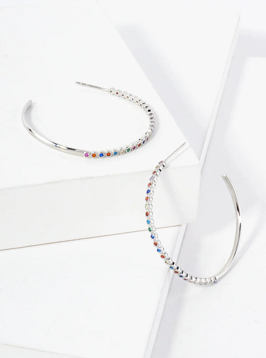 18K Gold-Dipped 40mm Hoop Earrings With Half CZ Stone Accents