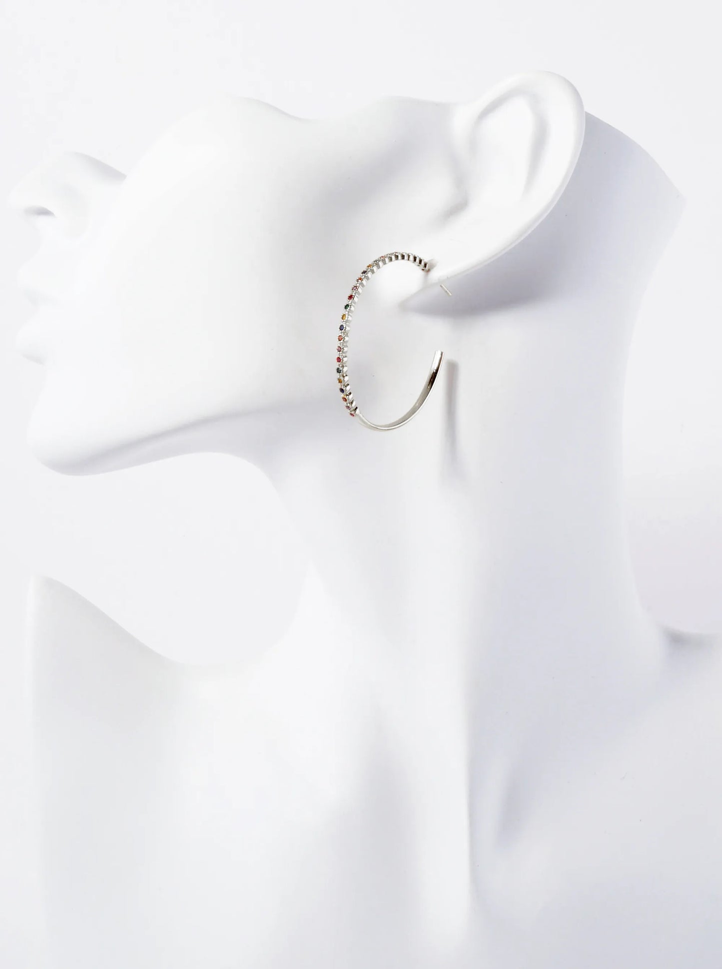 18K Gold-Dipped 40mm Hoop Earrings With Half CZ Stone Accents