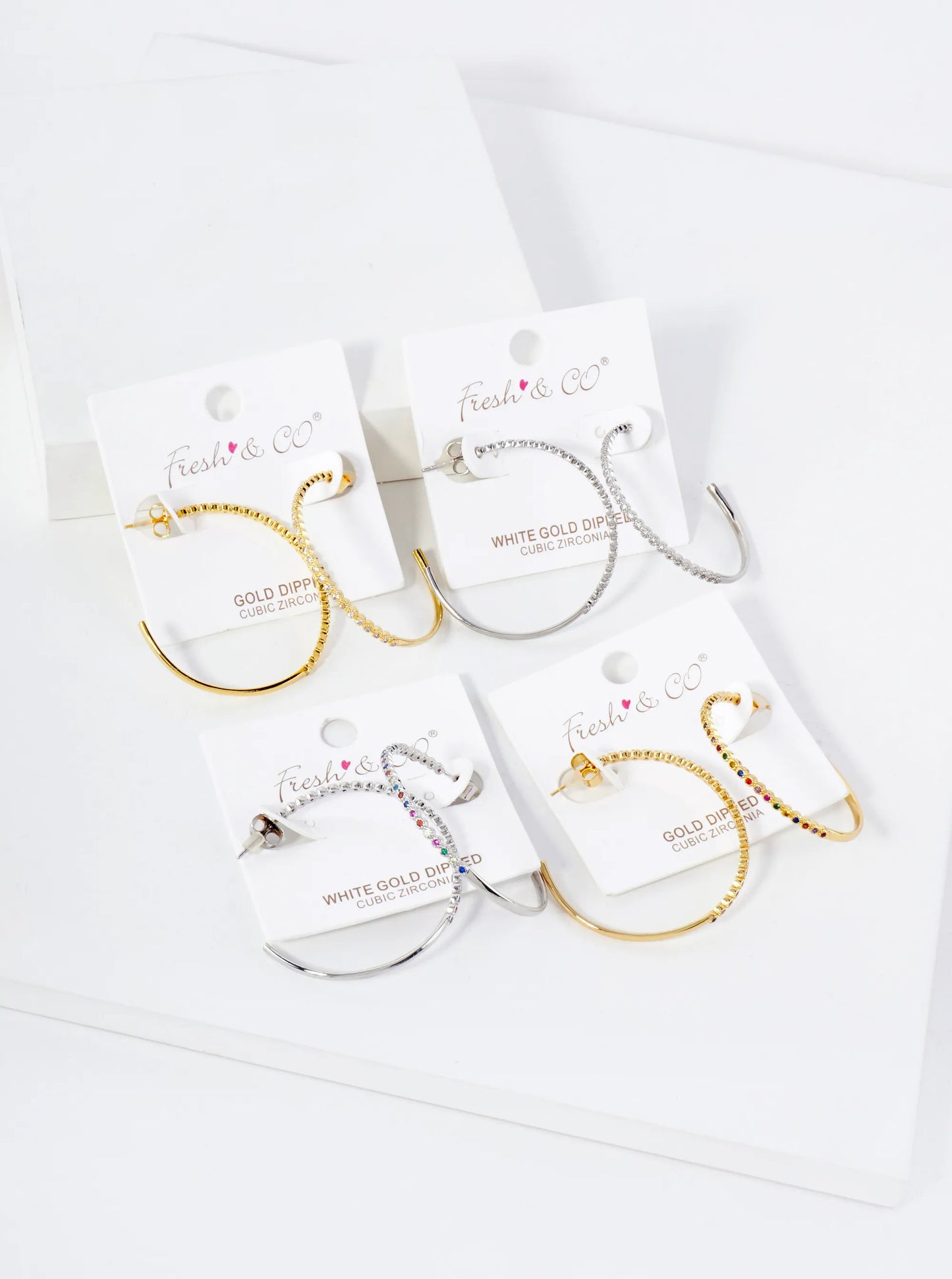 18K Gold-Dipped 40mm Hoop Earrings With Half CZ Stone Accents