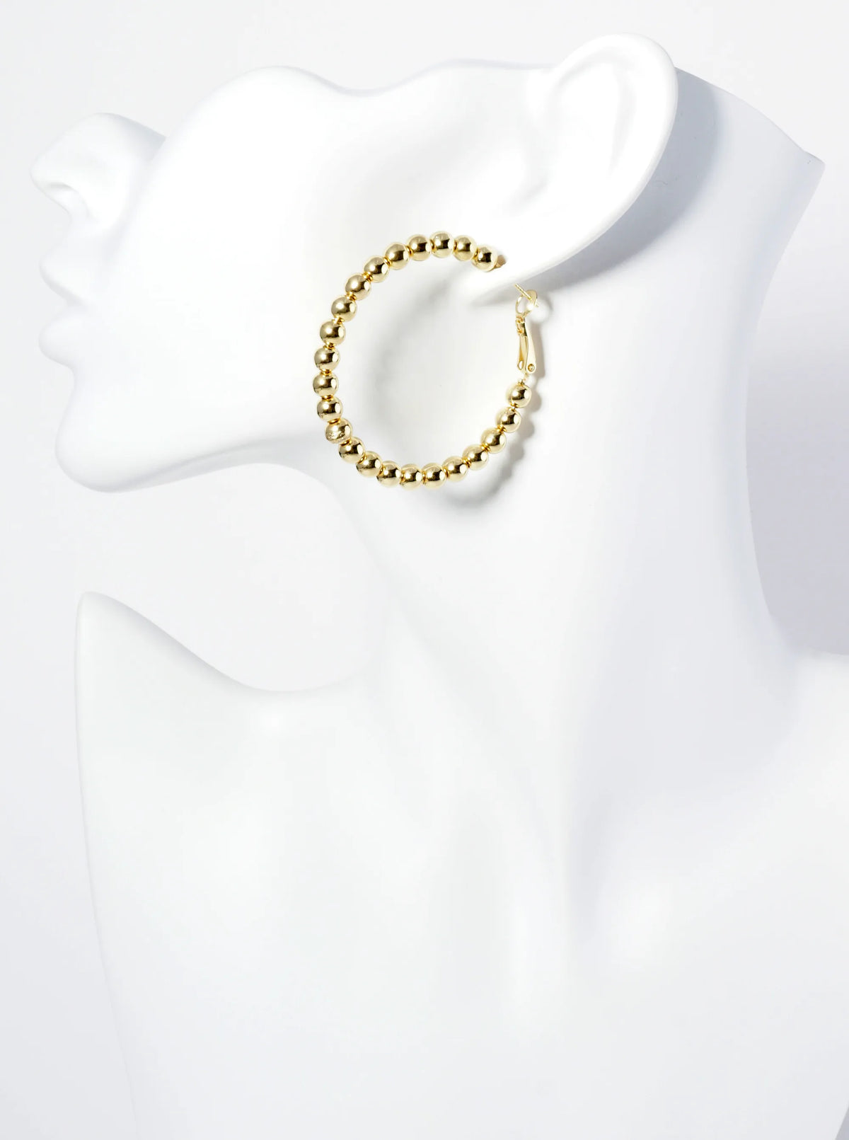 18K Gold Dipped 45mm Brass Ball Beaded Hoop Earrings With Latch Back Closure