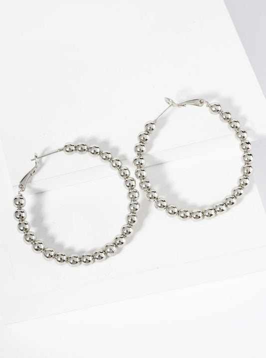 18K Gold Dipped 45mm Brass Ball Beaded Hoop Earrings With Latch Back Closure