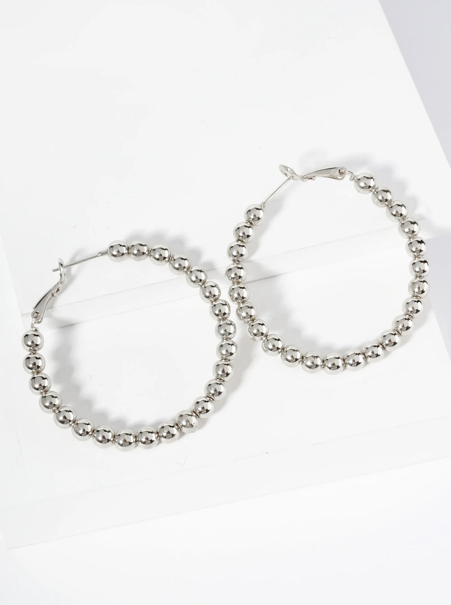 18K Gold Dipped 45mm Brass Ball Beaded Hoop Earrings With Latch Back Closure