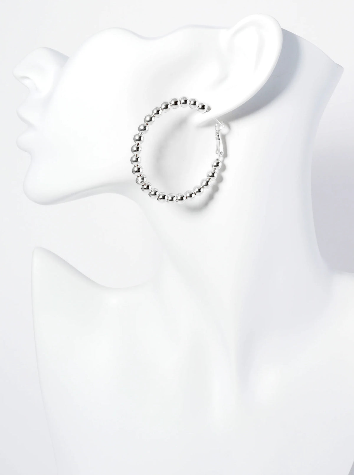 18K Gold Dipped 45mm Brass Ball Beaded Hoop Earrings With Latch Back Closure