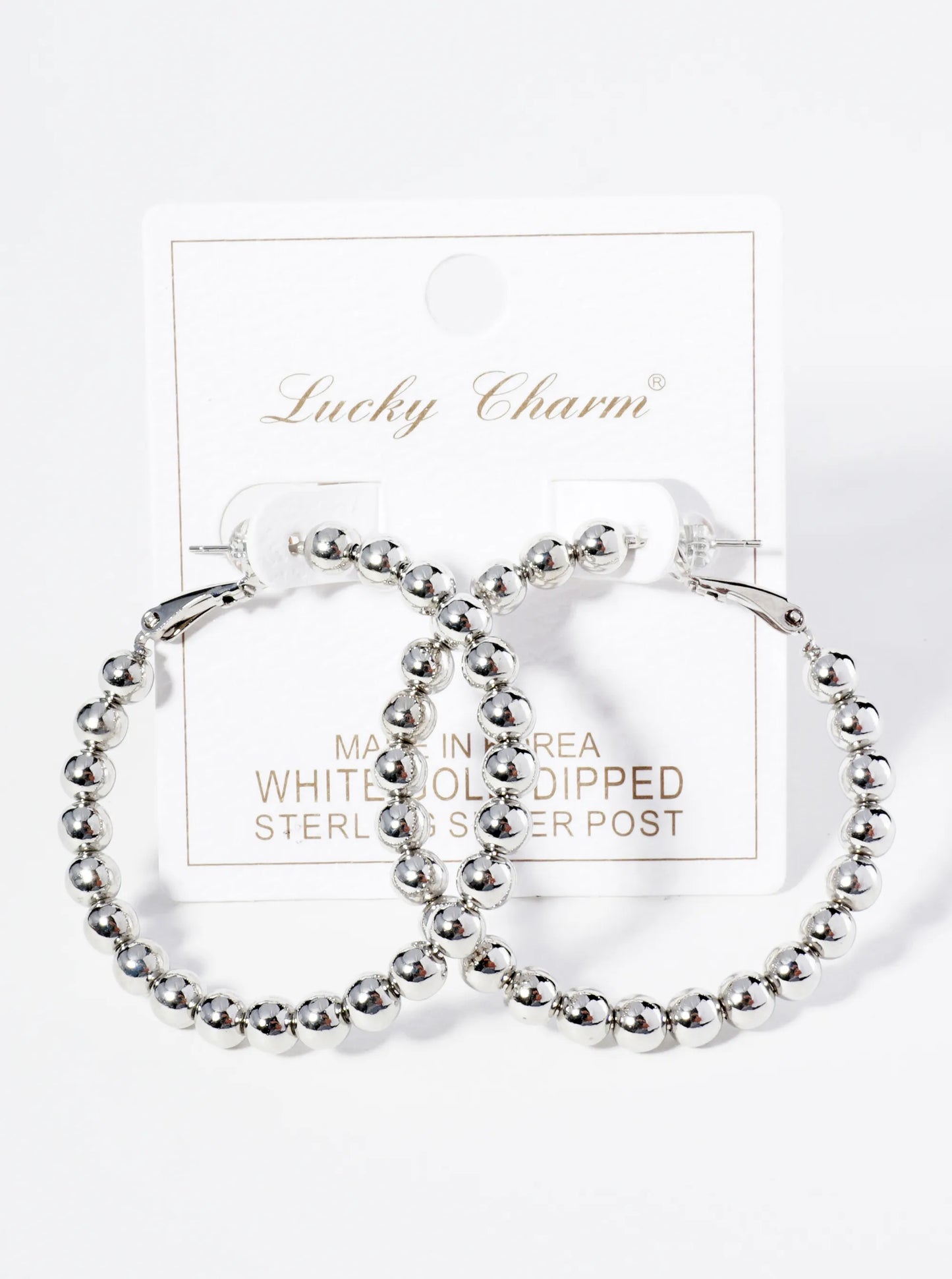 18K Gold Dipped 45mm Brass Ball Beaded Hoop Earrings With Latch Back Closure